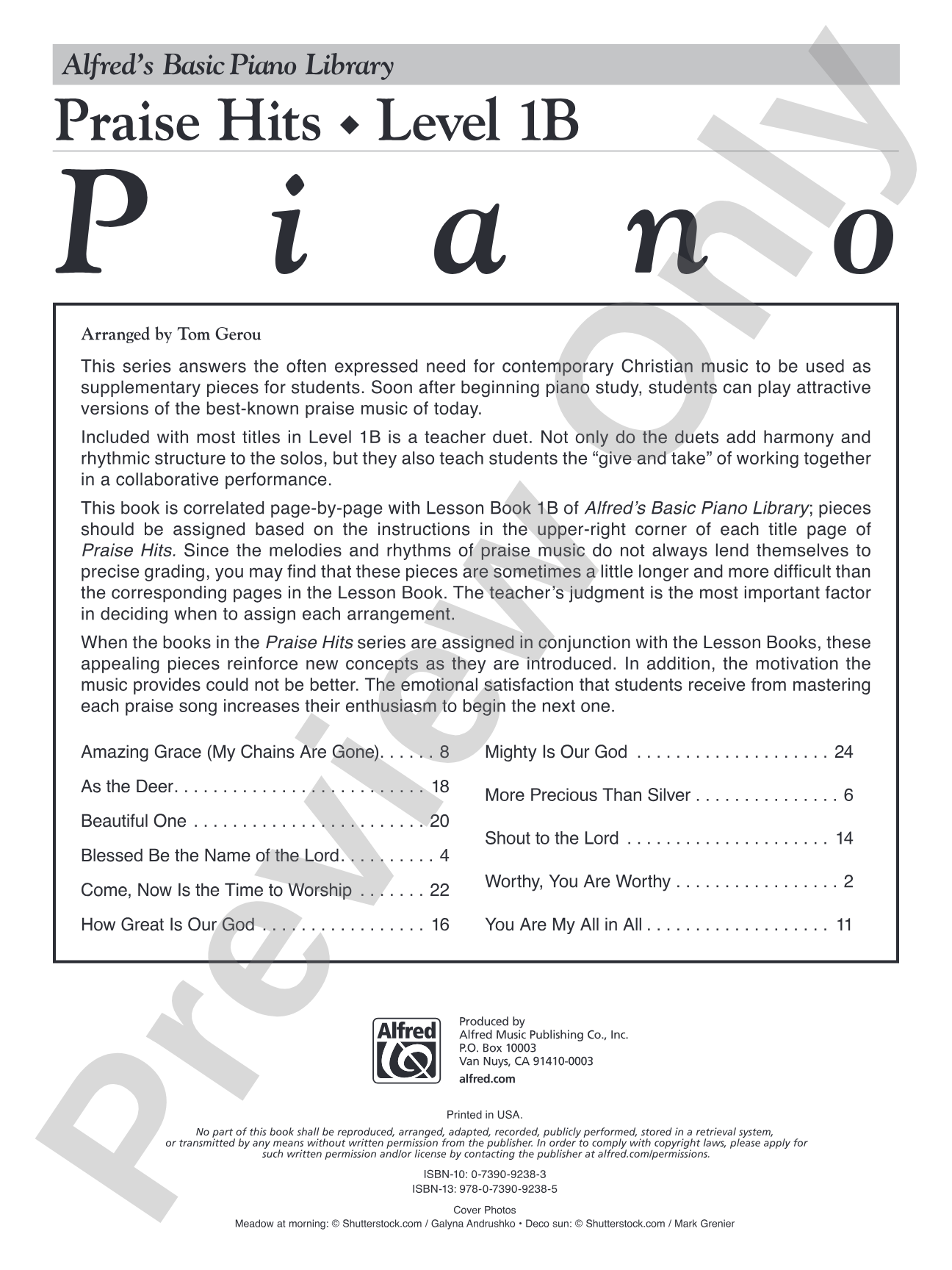 Alfred's Basic Piano Library: Praise Hits, Level 1B: Piano