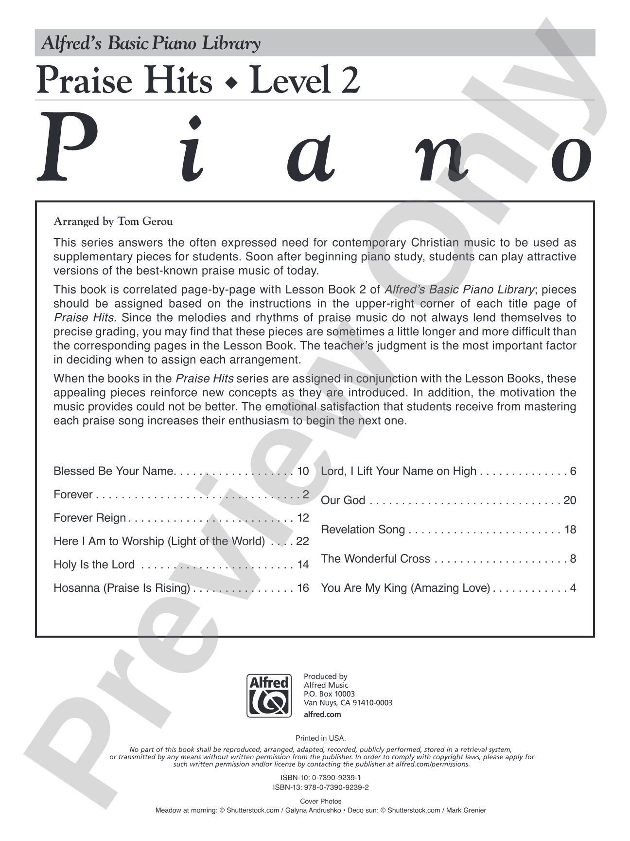 Alfred's Basic Piano Library: Praise Hits, Level 2: Piano