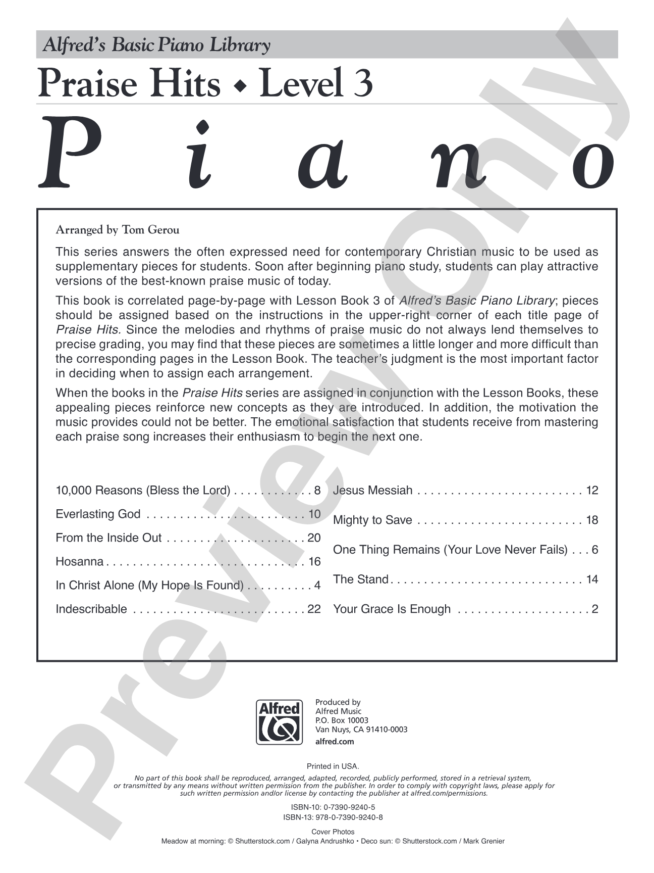 Alfred's Basic Piano Library: Praise Hits, Level 3: Piano