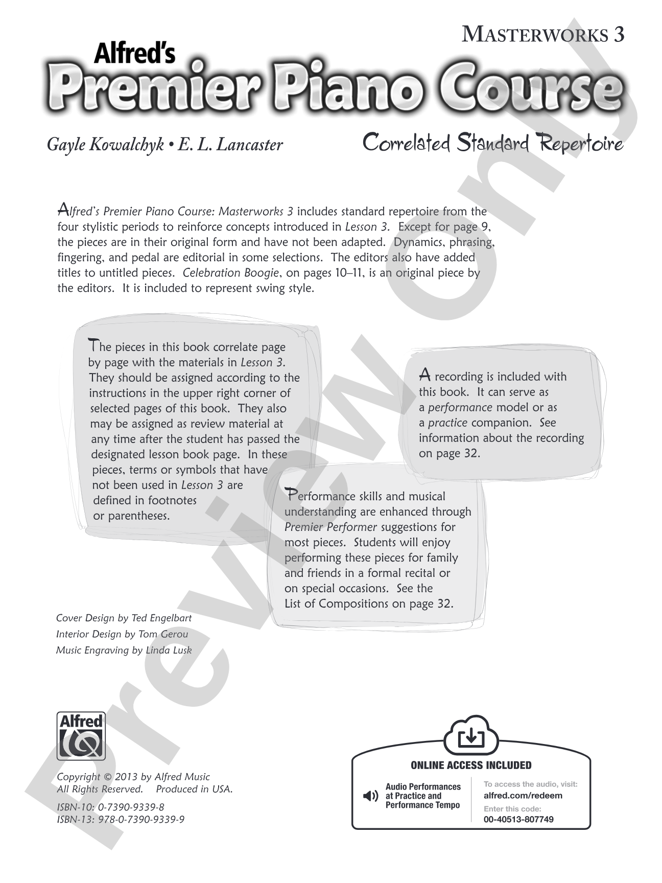 Premier Piano Course, Masterworks 3: Correlated Standard Repertoire: Piano