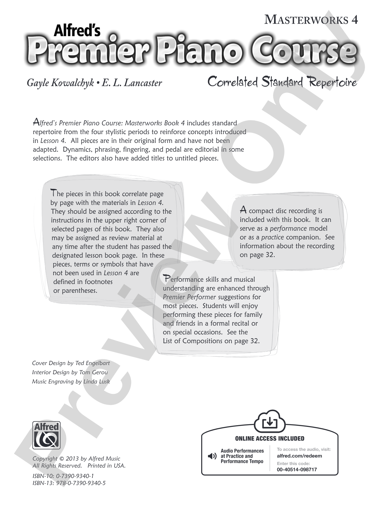 Premier Piano Course, Masterworks 4: Correlated Standard Repertoire: Piano