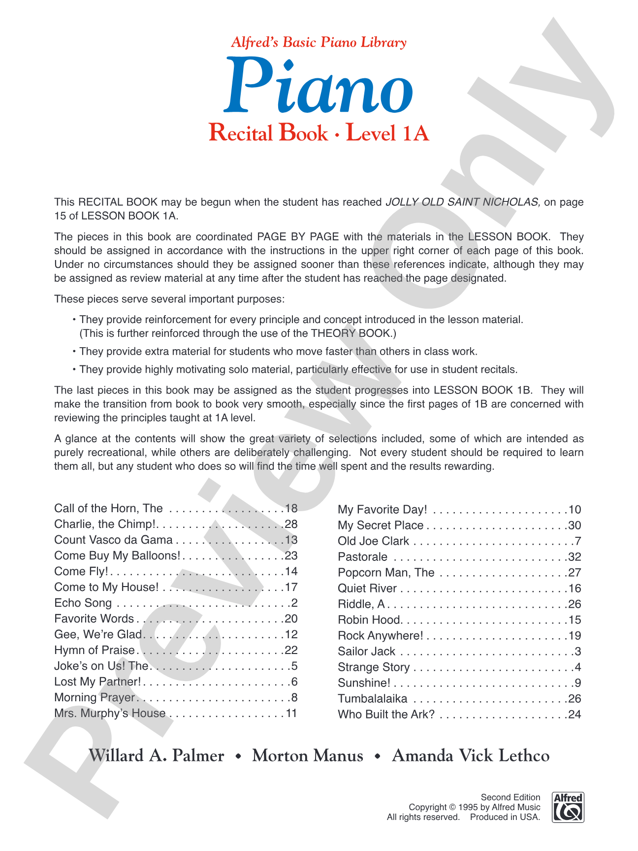 Alfred's Basic Piano Library: Recital Book 1A: Piano
