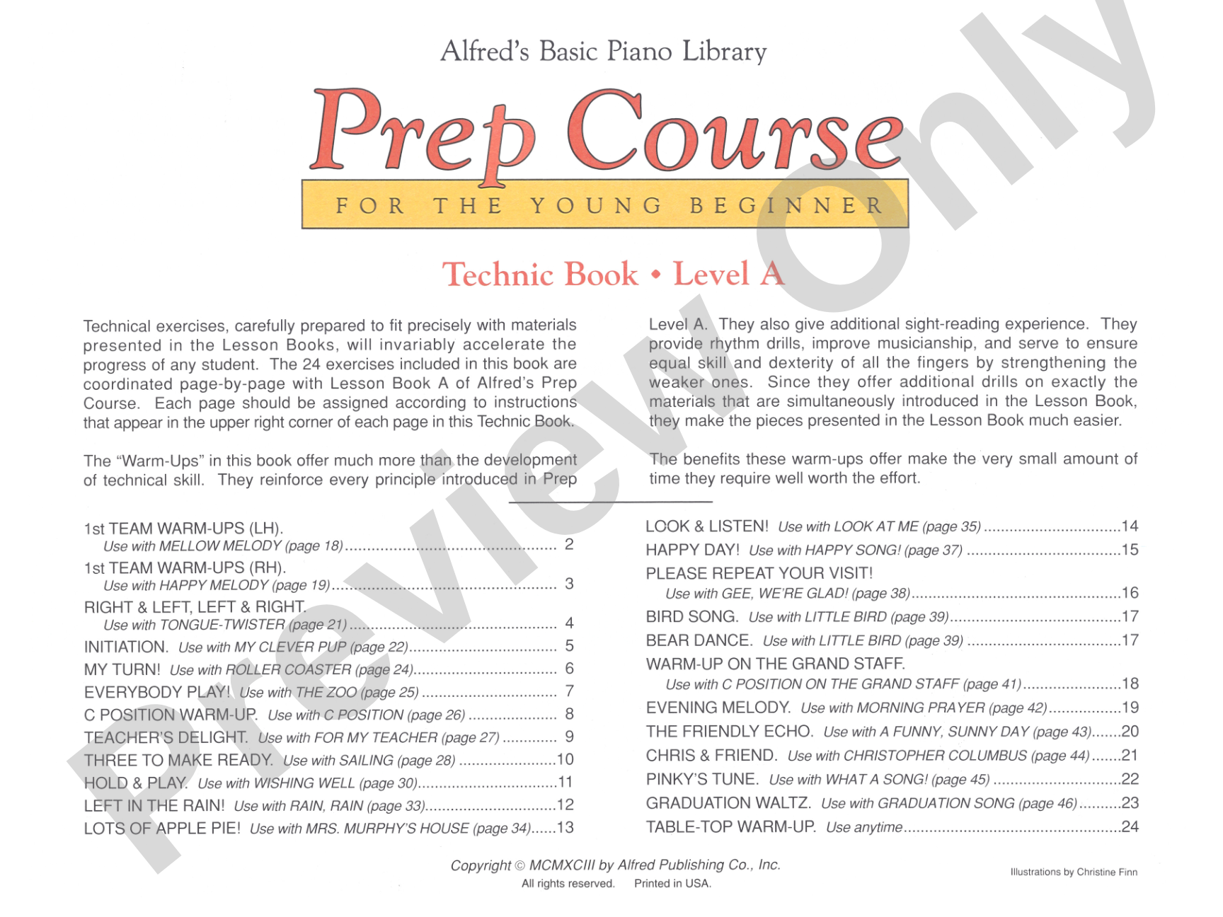 Alfred's Basic Piano Prep Course: Technic Book A: For the Young Beginner: Piano