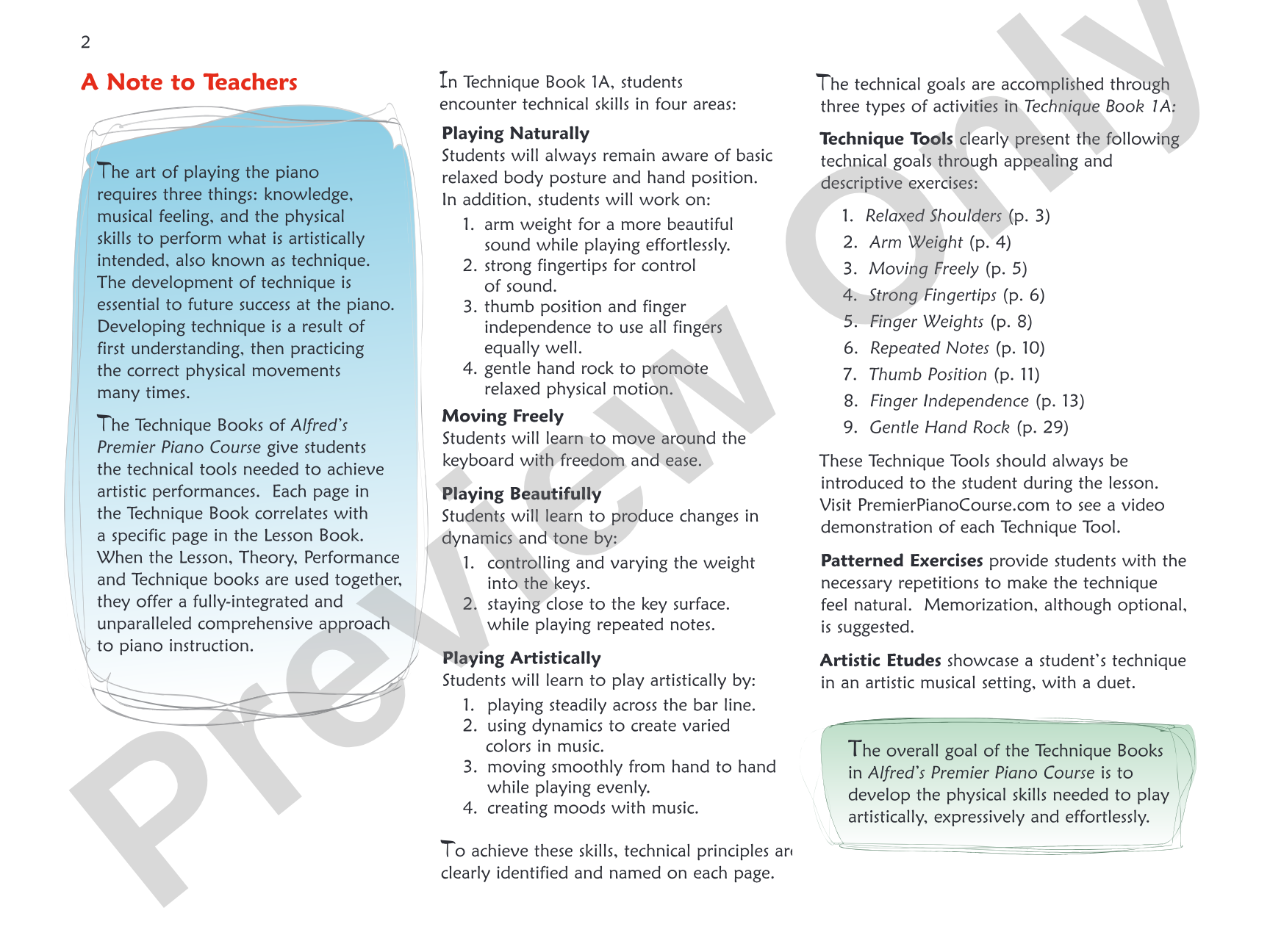 Premier Piano Course, Technique 1A: Piano