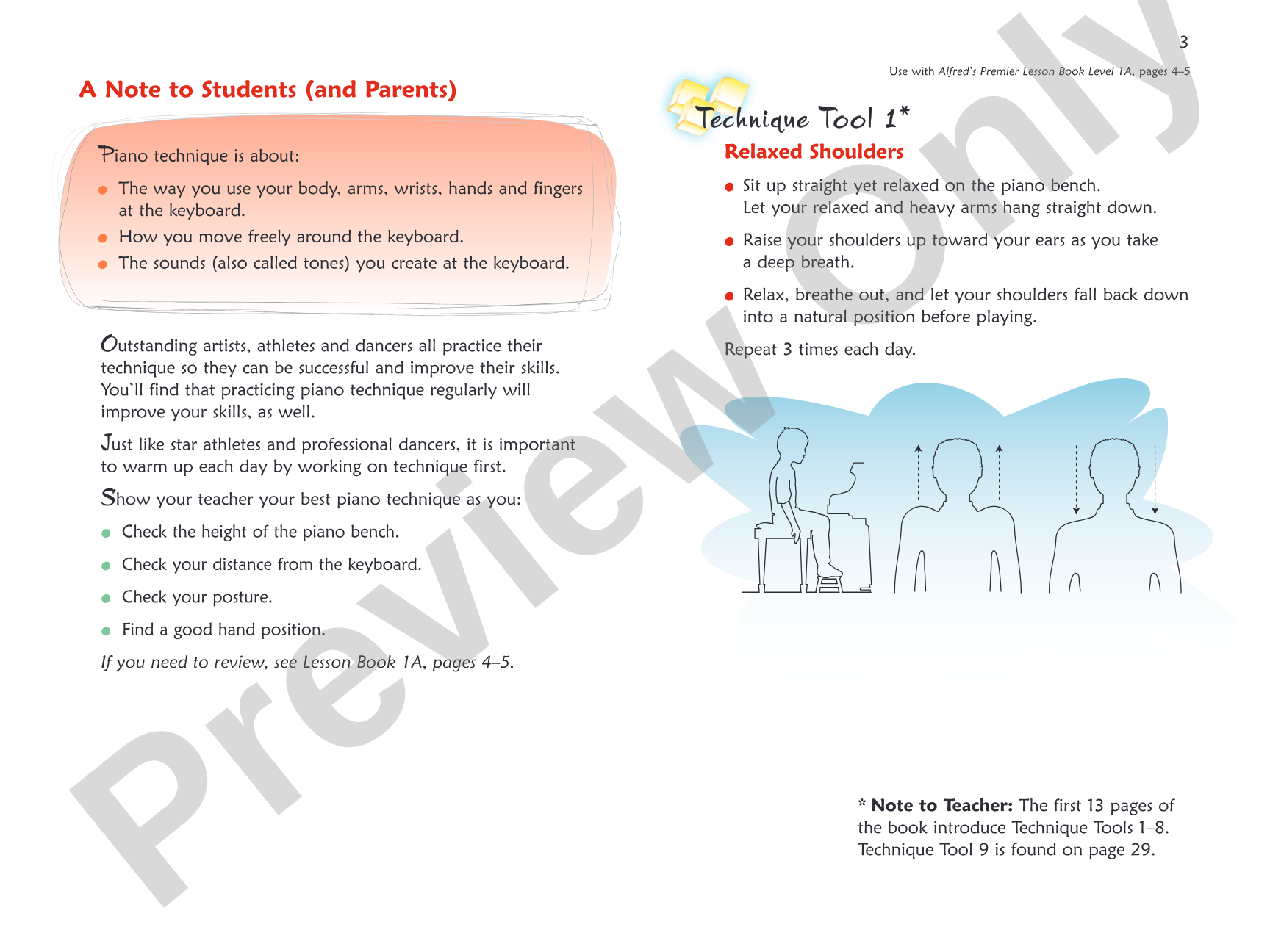 Premier Piano Course, Technique 1A: Piano