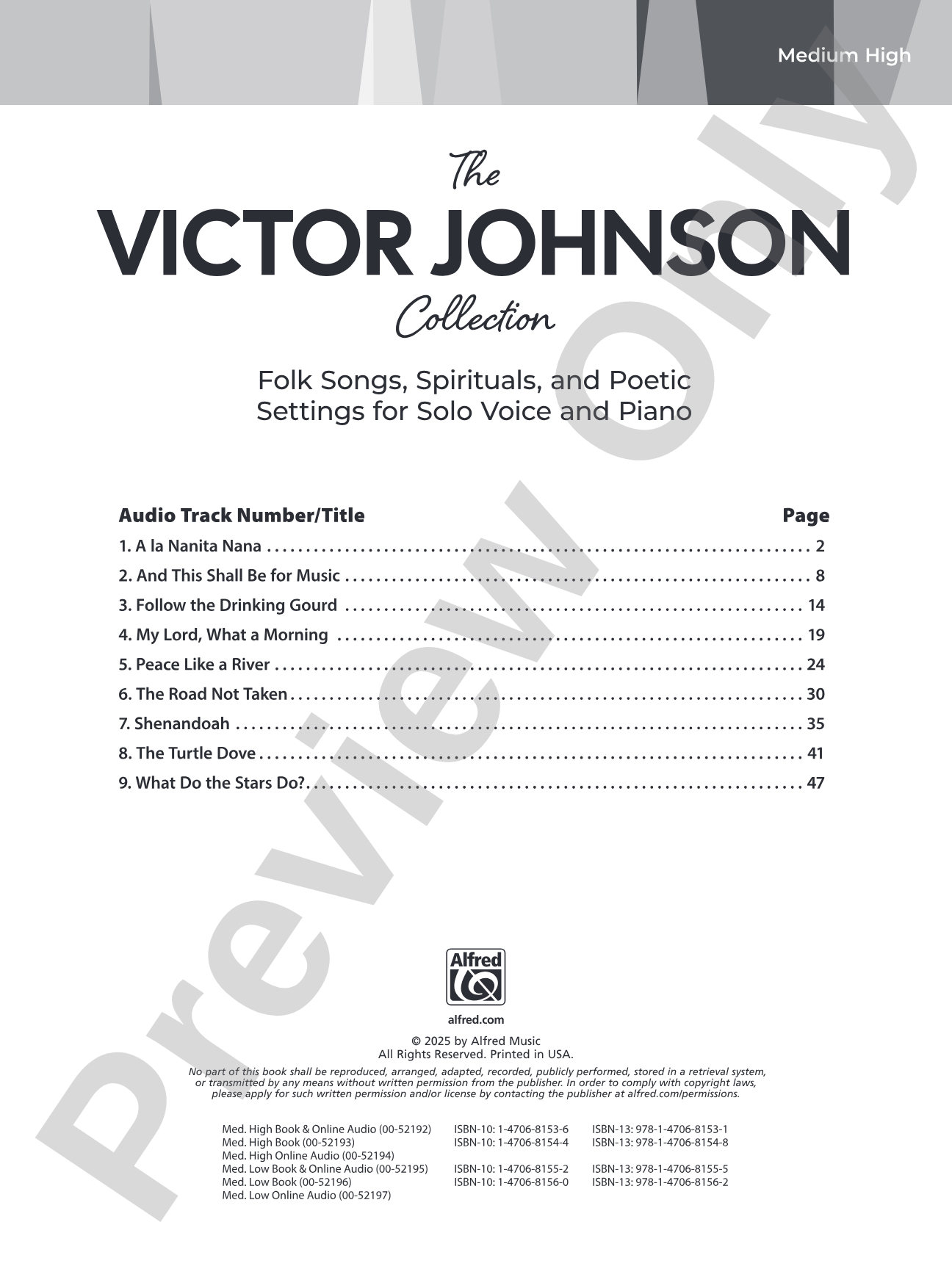 The Victor Johnson Collection: Folk Songs, Spirituals, and Poetic Settings for Solo Voice and Piano: Medium High Vocal Book