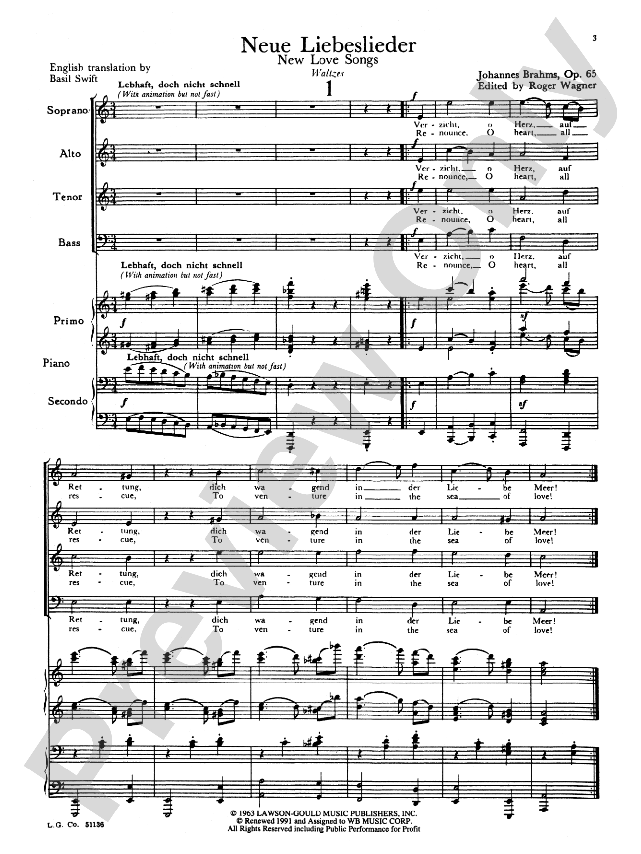 Neue Liebeslieder Walzer, Opus 65: Choir