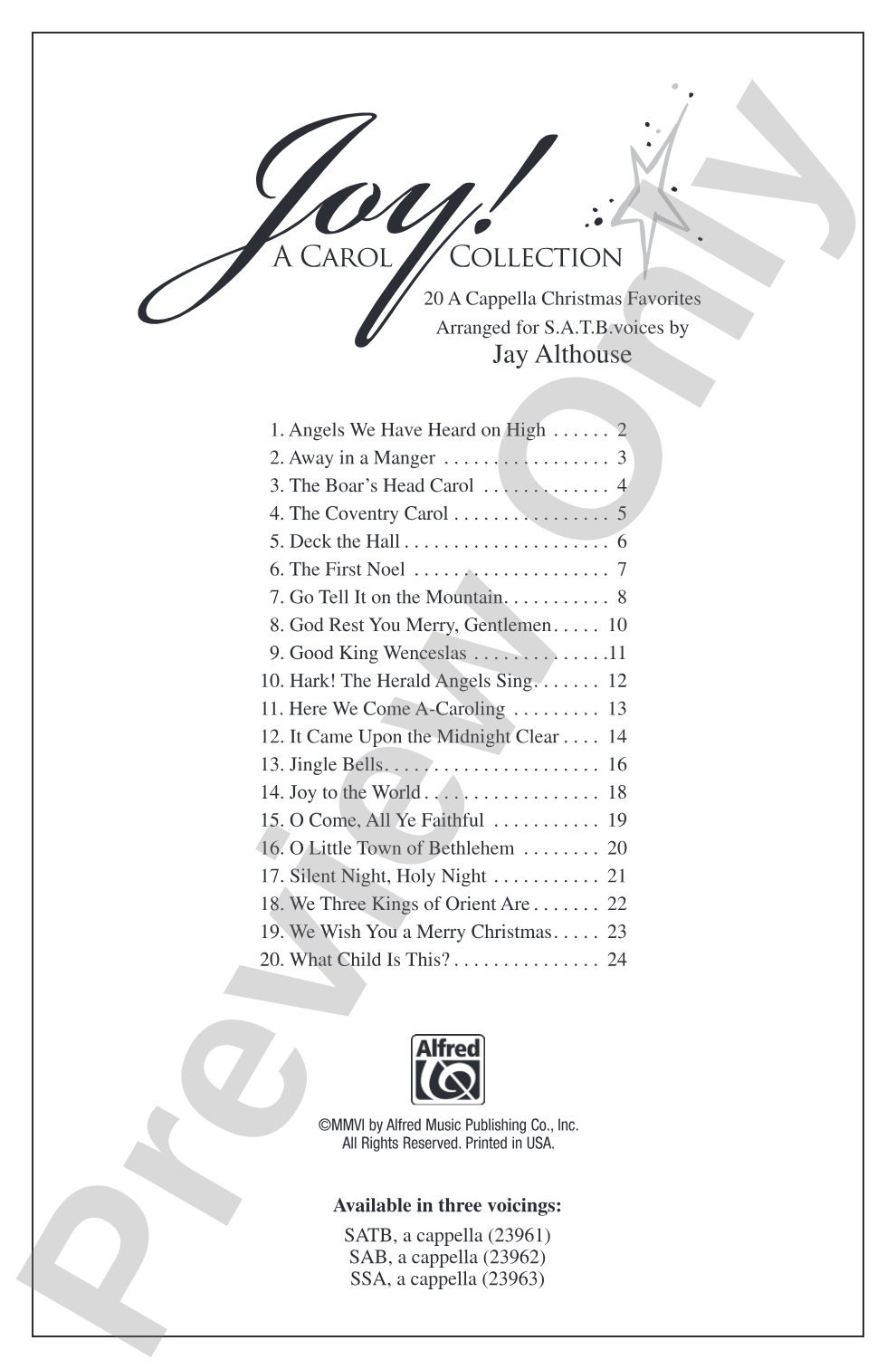 Joy! A Carol Collection: 20 <I>A Cappella</I> Christmas Favorite: Choir
