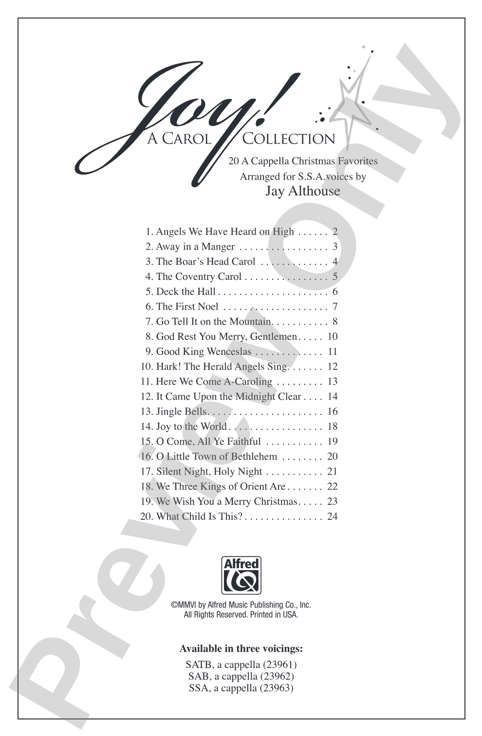 Joy! A Carol Collection: 20 <I>A Cappella</I> Christmas Favorites: Choir
