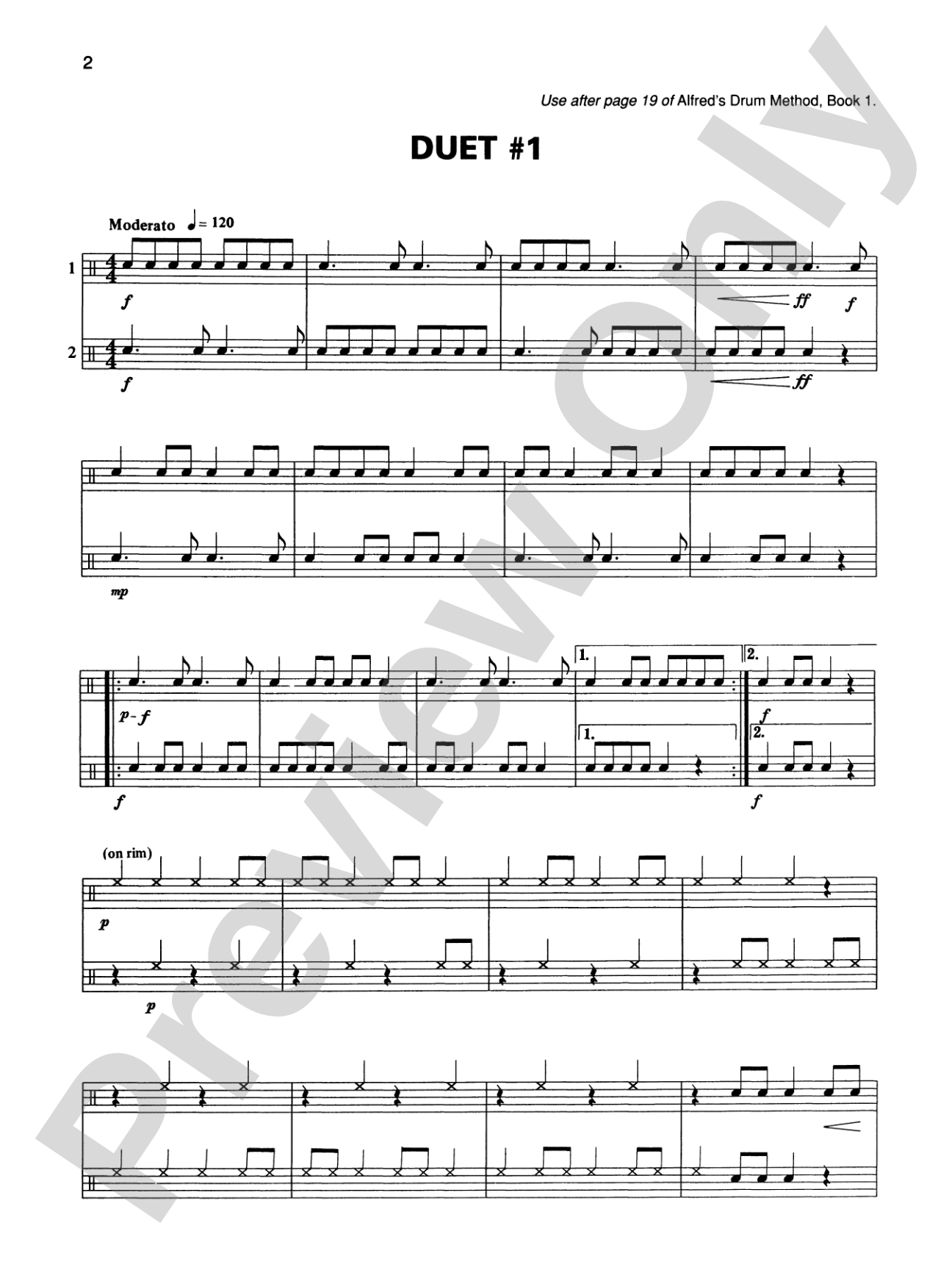 Alfred's Beginning Snare Drum Duets: 15 Duets That Correlate with Alfred's Drum Method, Book 1