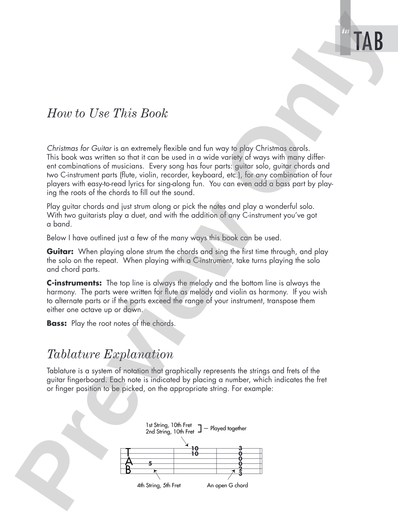 Christmas for Guitar: In TAB: Solos and Duets with Optional Parts for C Instruments: Solo Guitar