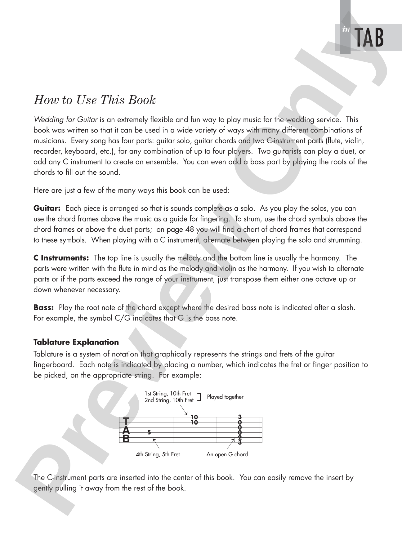 Wedding for Guitar: In TAB: Solos and Duets with Optional Parts for C Instruments: Solo Guitar
