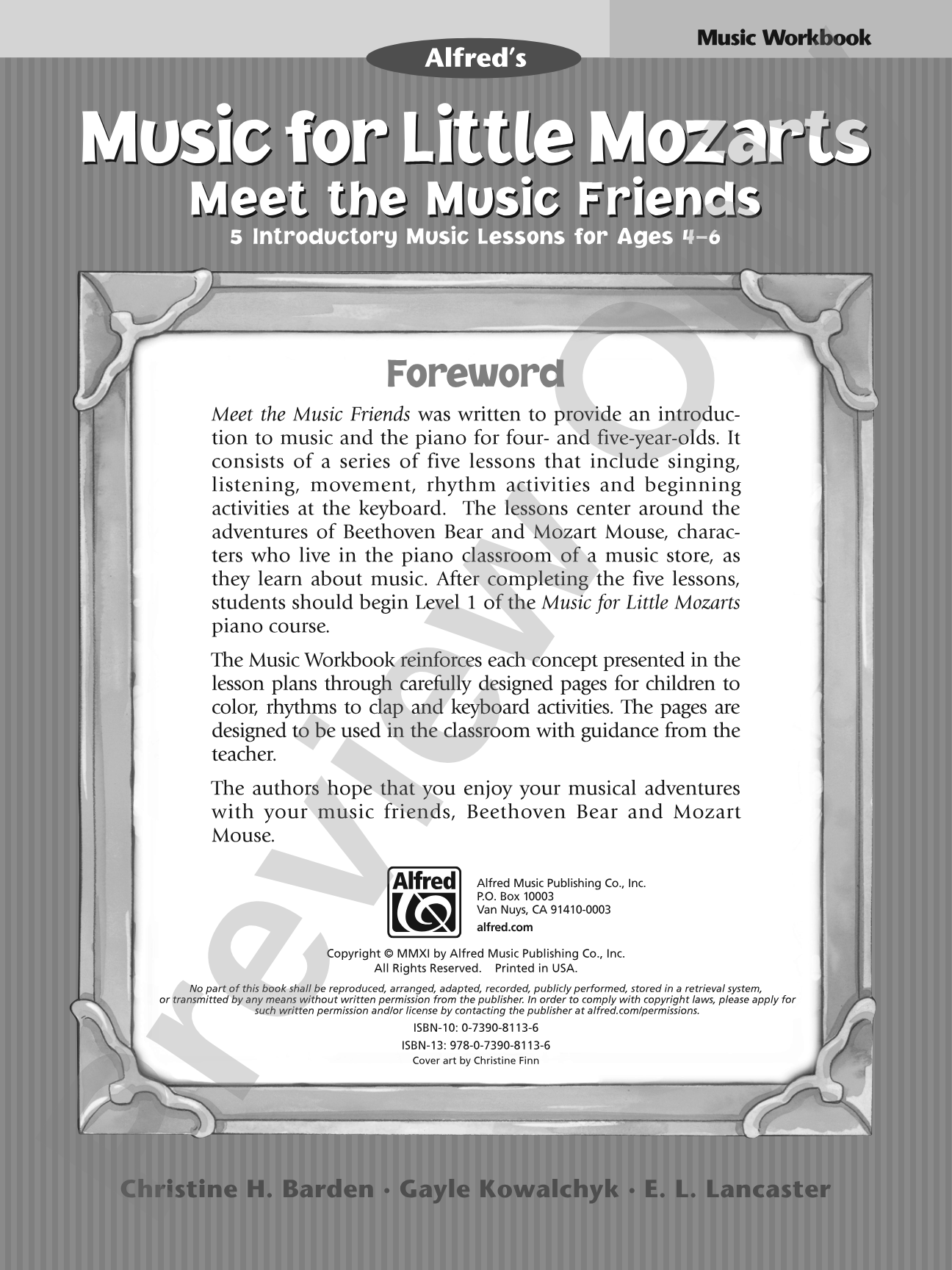 Music for Little Mozarts: Meet the Music Friends Music Workbook: 5 Introductory Music Lessons for Ages 4--6: Piano