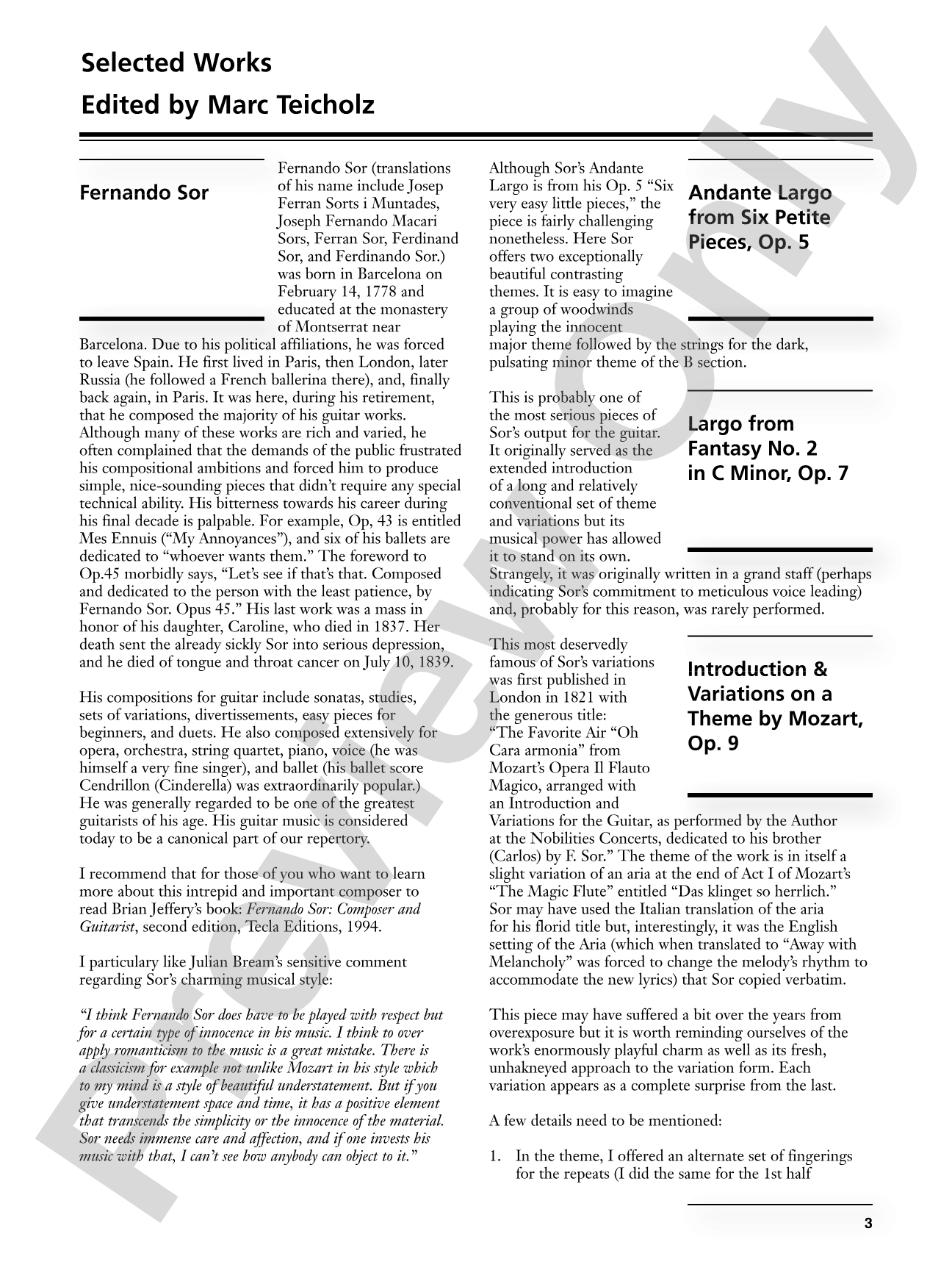 Sor: Selected Works for Guitar: Solo Guitar