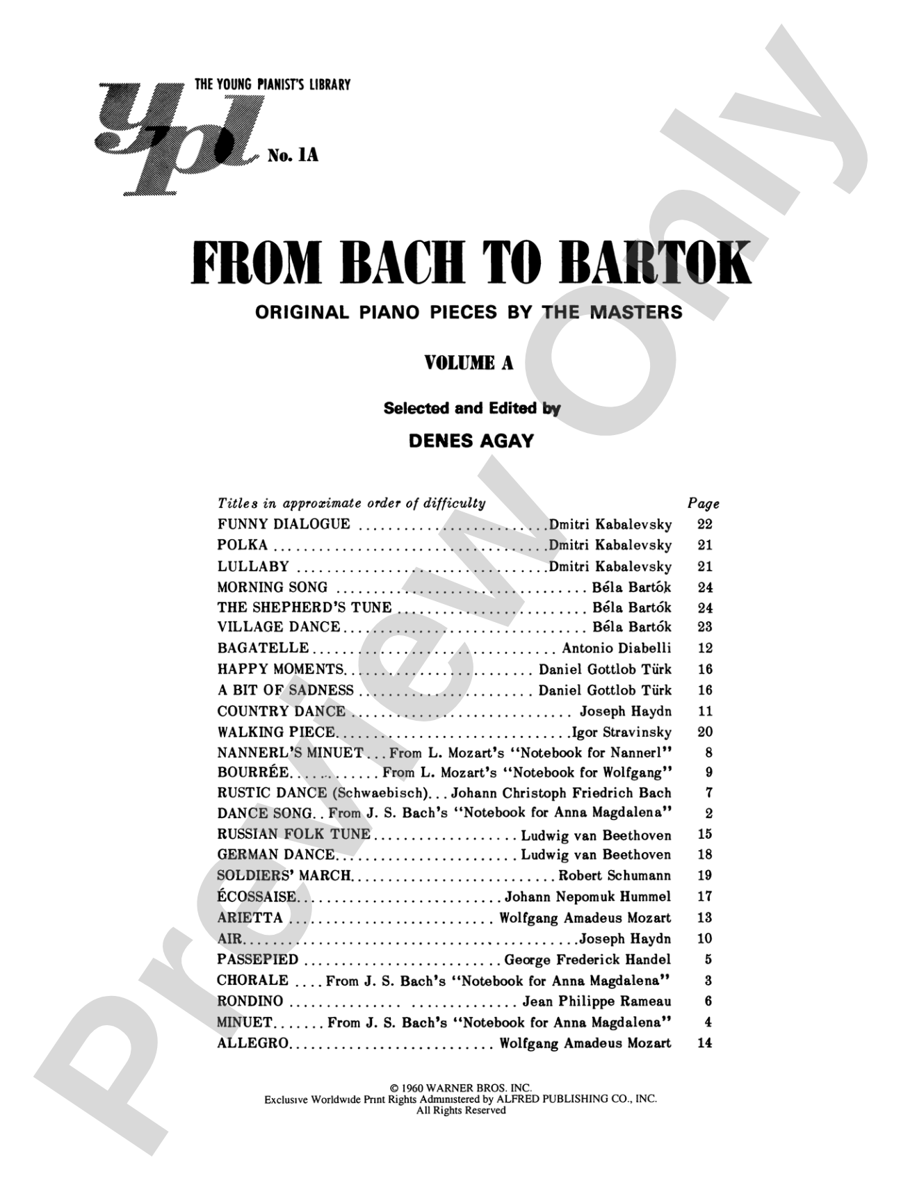 The Young Pianist's Library: From Bach to Bartók, Book 1A: Piano