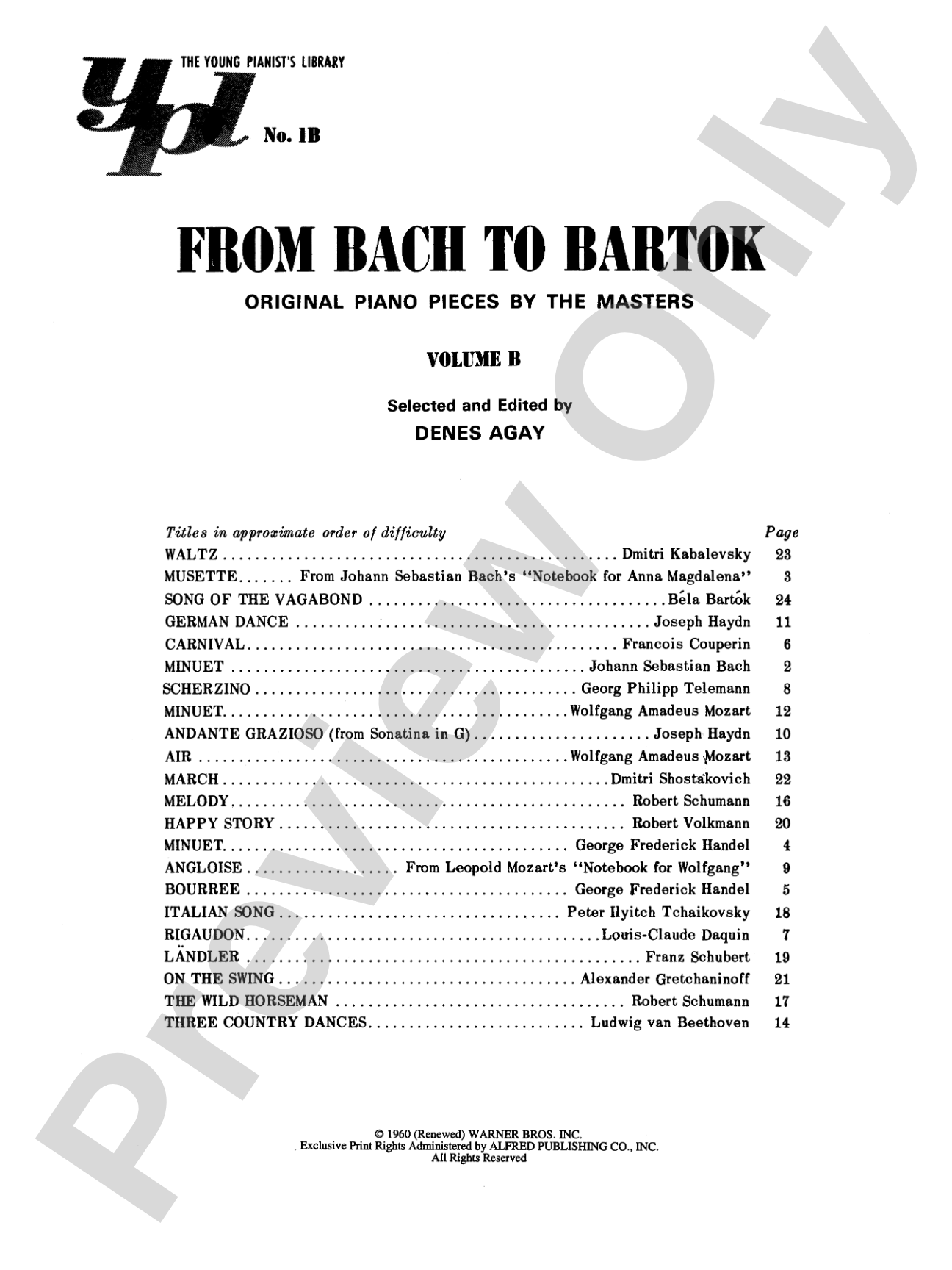 The Young Pianist's Library: From Bach to Bartók, Book 1B: Piano