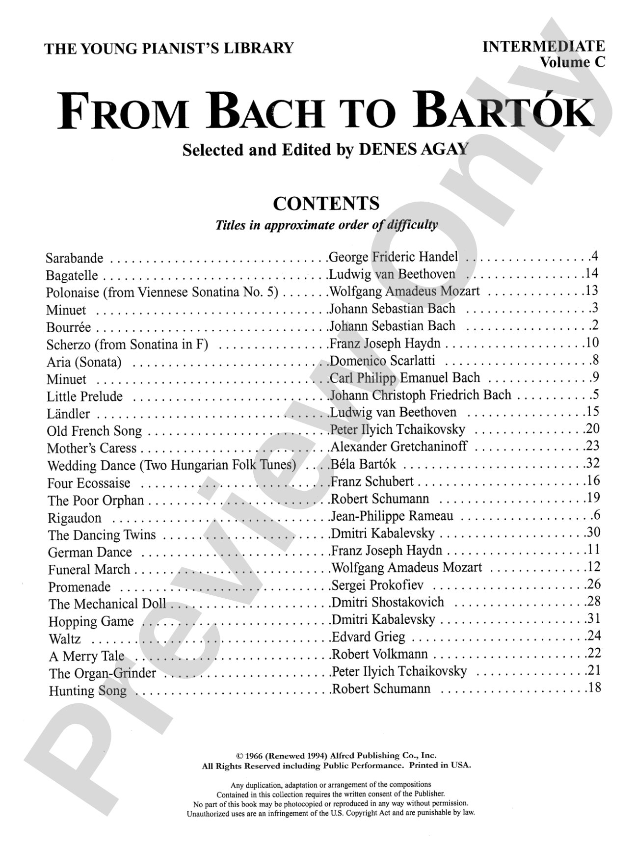The Young Pianist's Library: From Bach to Bartók, Book 1C: Piano
