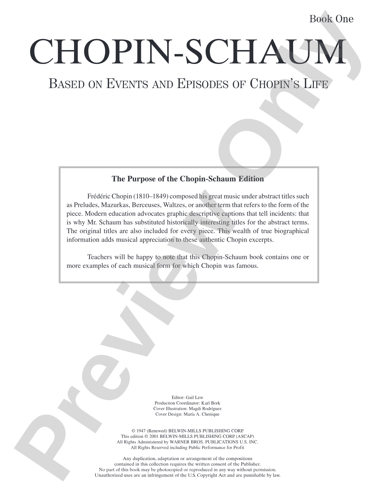 Chopin-Schaum, Book One: Based on Events and Episodes of Chopin's Life: Piano
