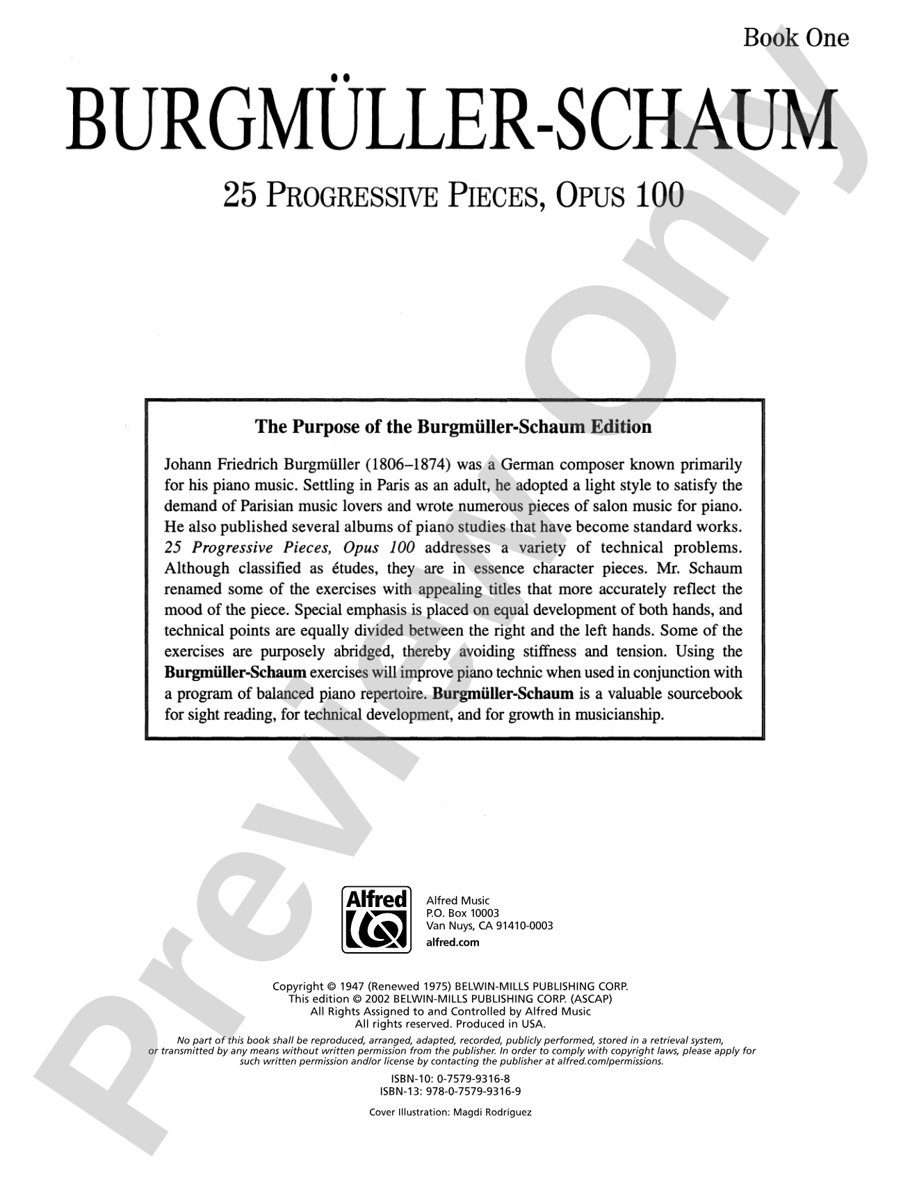 Burgmüller-Schaum, Book One: 25 Progressive Pieces, Opus 100: Piano