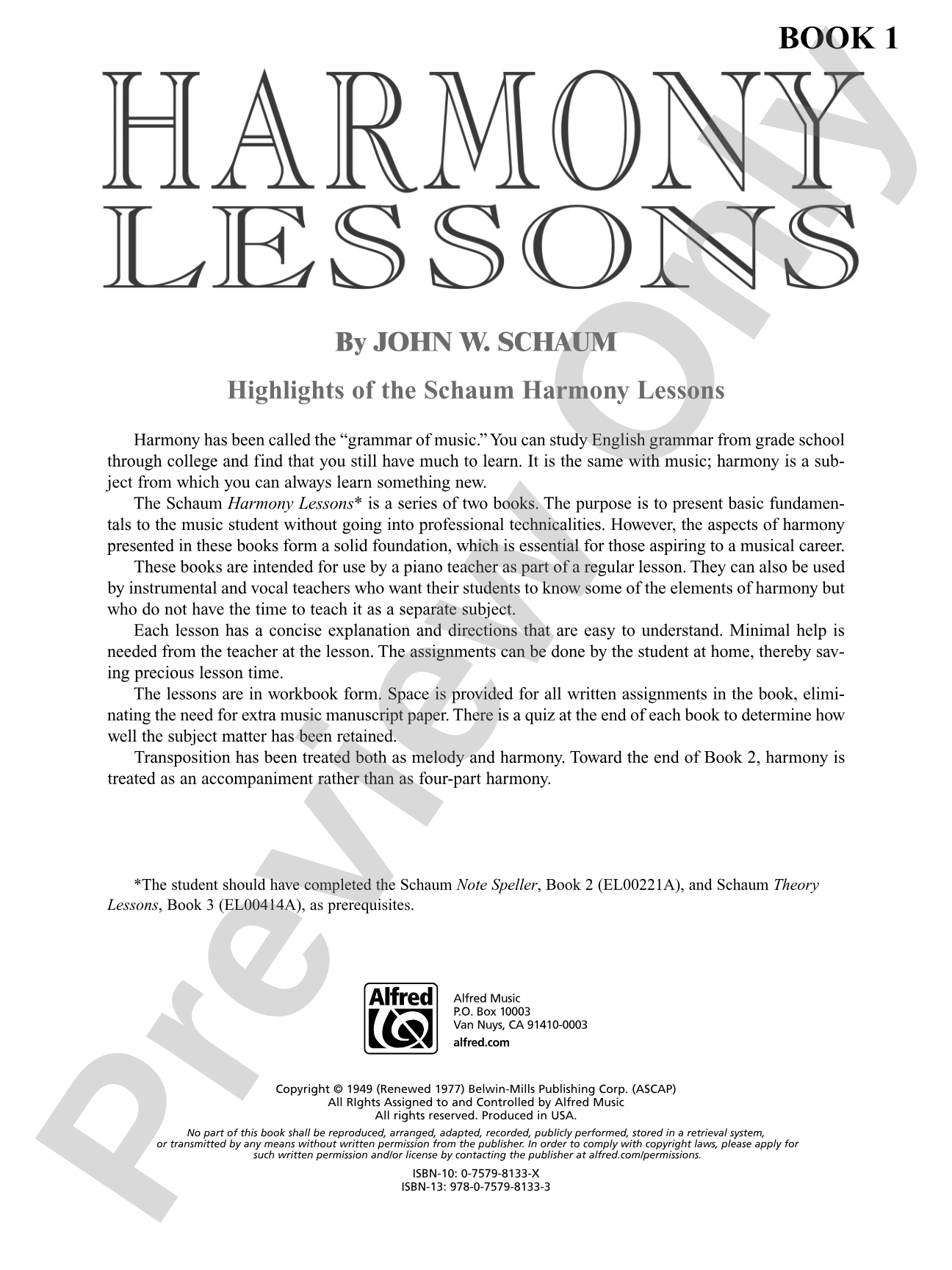 Harmony Lessons, Book 1 (Note Speller 3): Piano