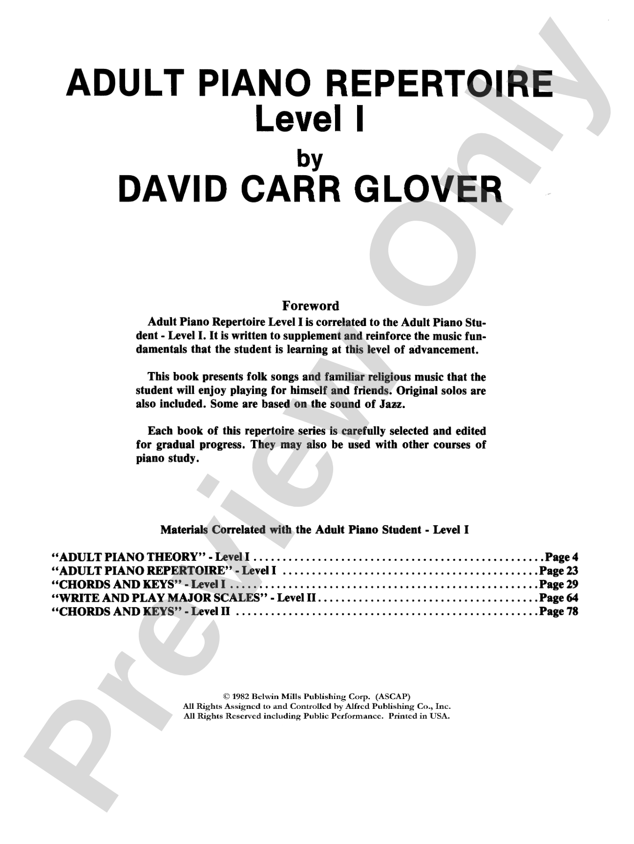 Adult Piano Repertoire, Level 1: Piano