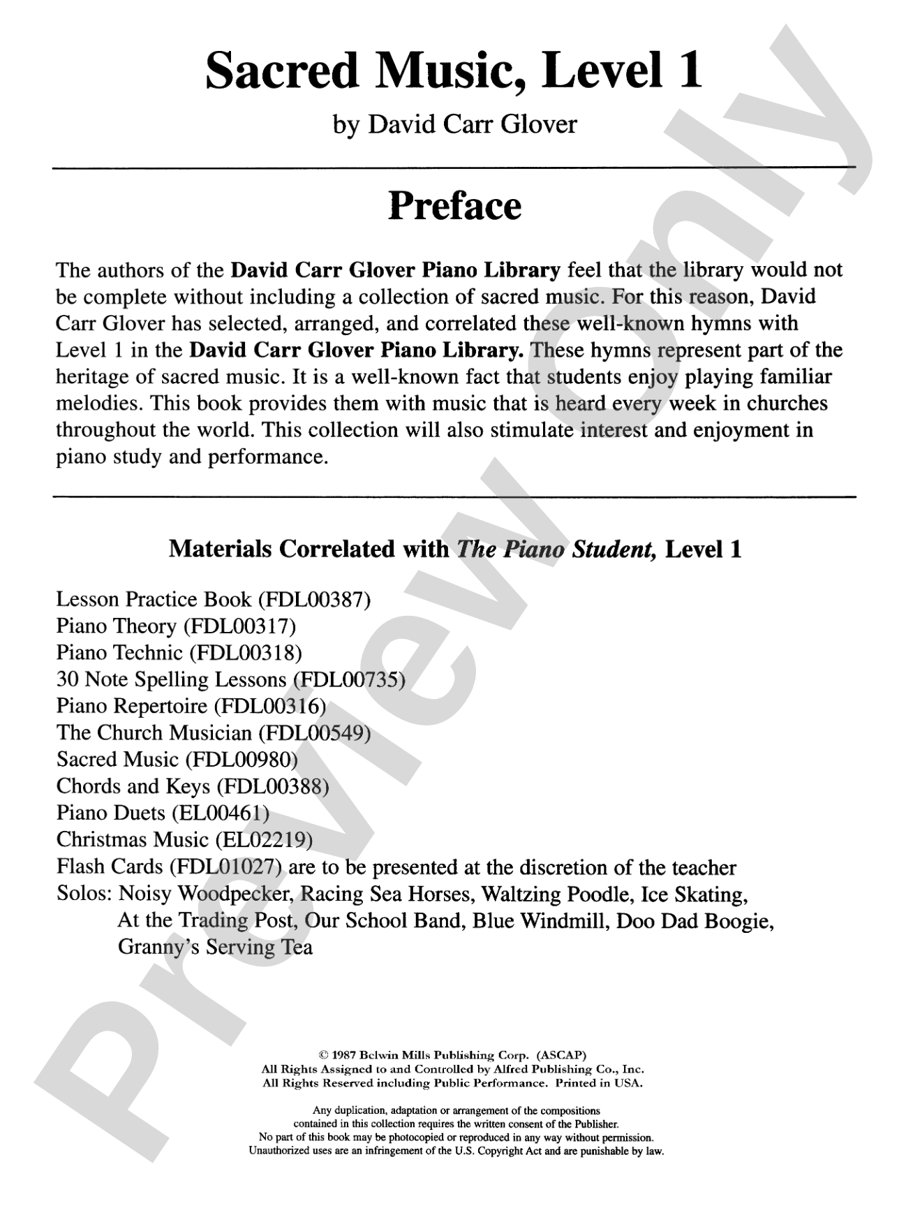 Sacred Music, Level 1: Piano