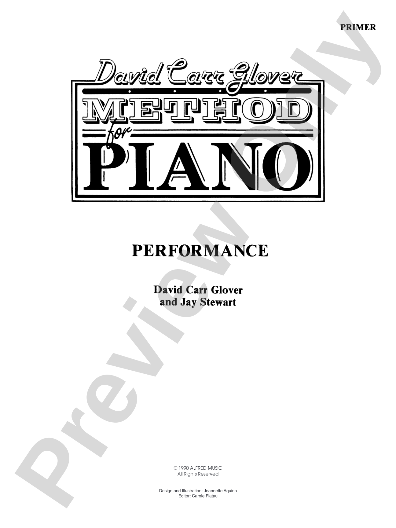 David Carr Glover Method for Piano: Performance, Primer: Piano