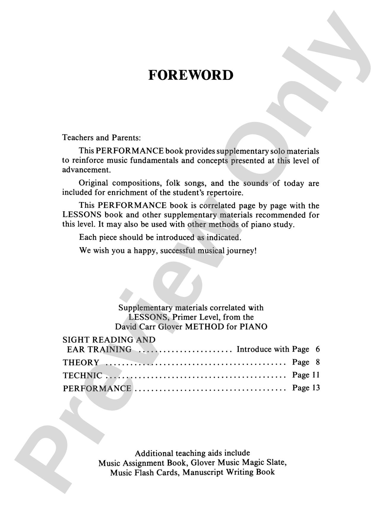 David Carr Glover Method for Piano: Performance, Primer: Piano