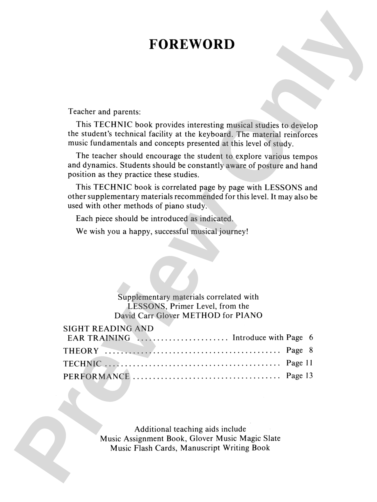 David Carr Glover Method for Piano: Technic, Primer: Piano