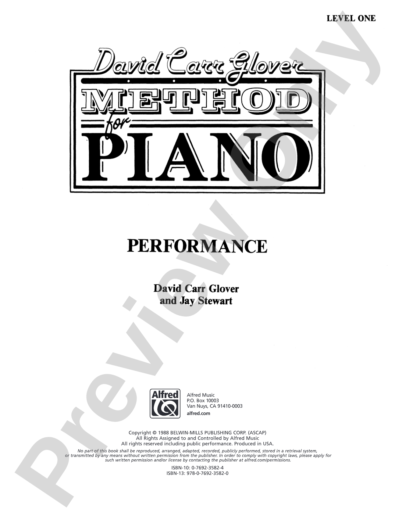 David Carr Glover Method for Piano: Performance, Level 1: Piano