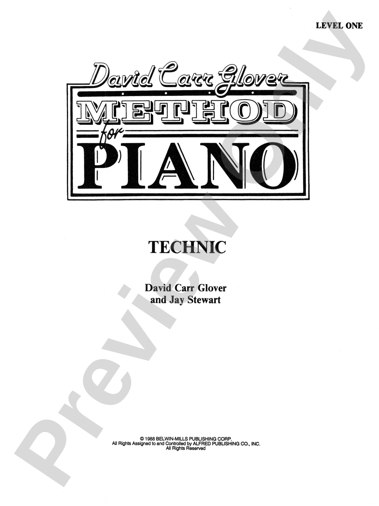 David Carr Glover Method for Piano: Technic, Level 1: Piano