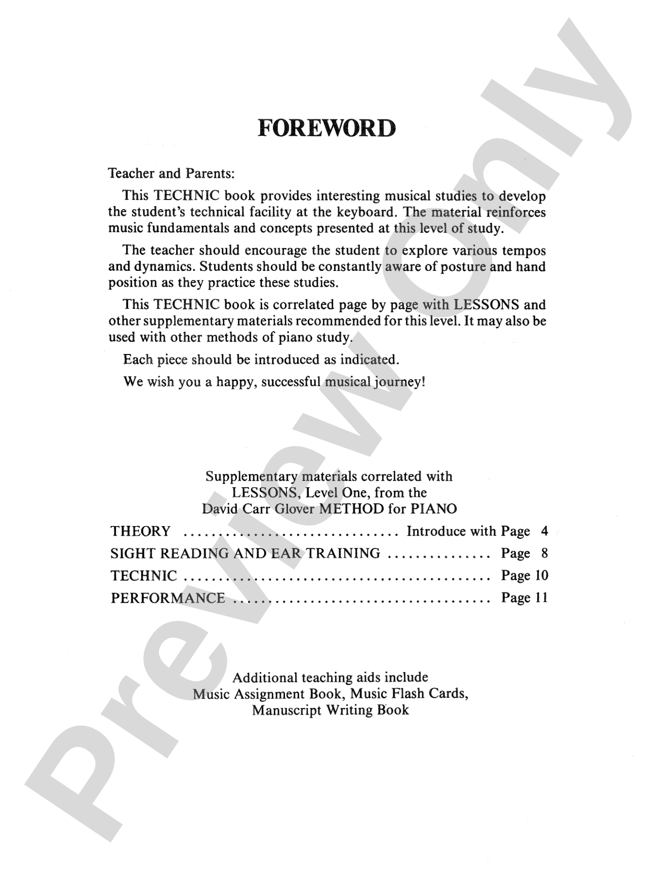 David Carr Glover Method for Piano: Technic, Level 1: Piano
