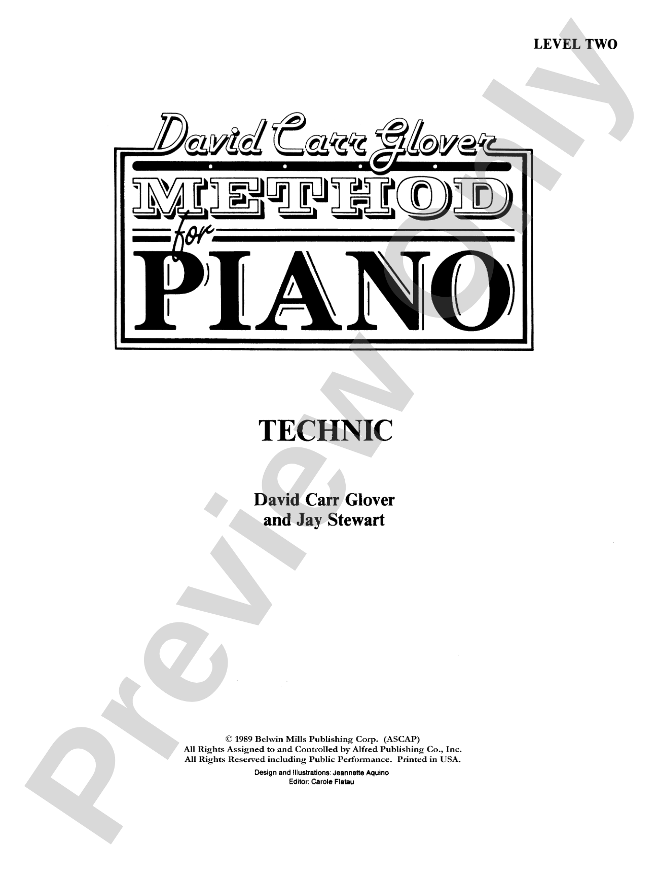 David Carr Glover Method for Piano: Technic, Level 2: Piano