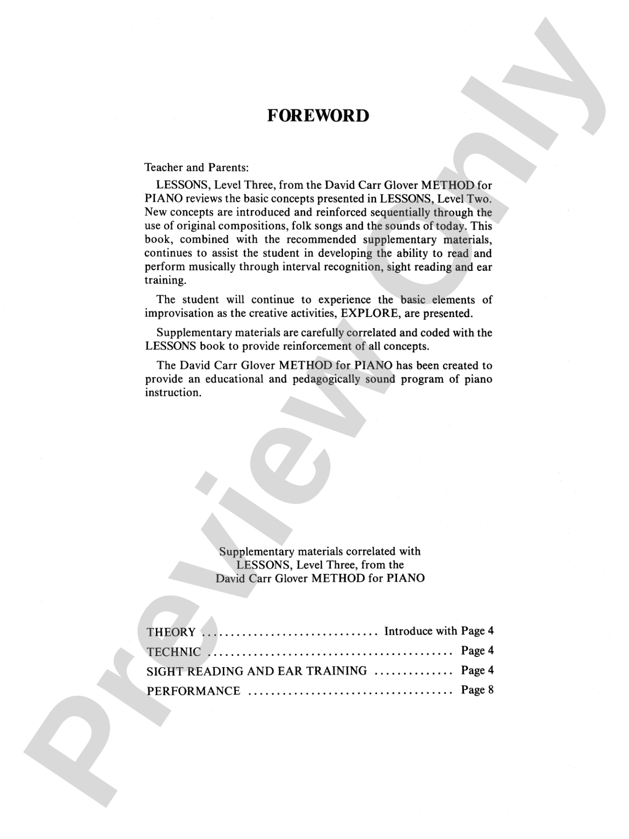 David Carr Glover Method for Piano: Lessons, Level 3: Piano