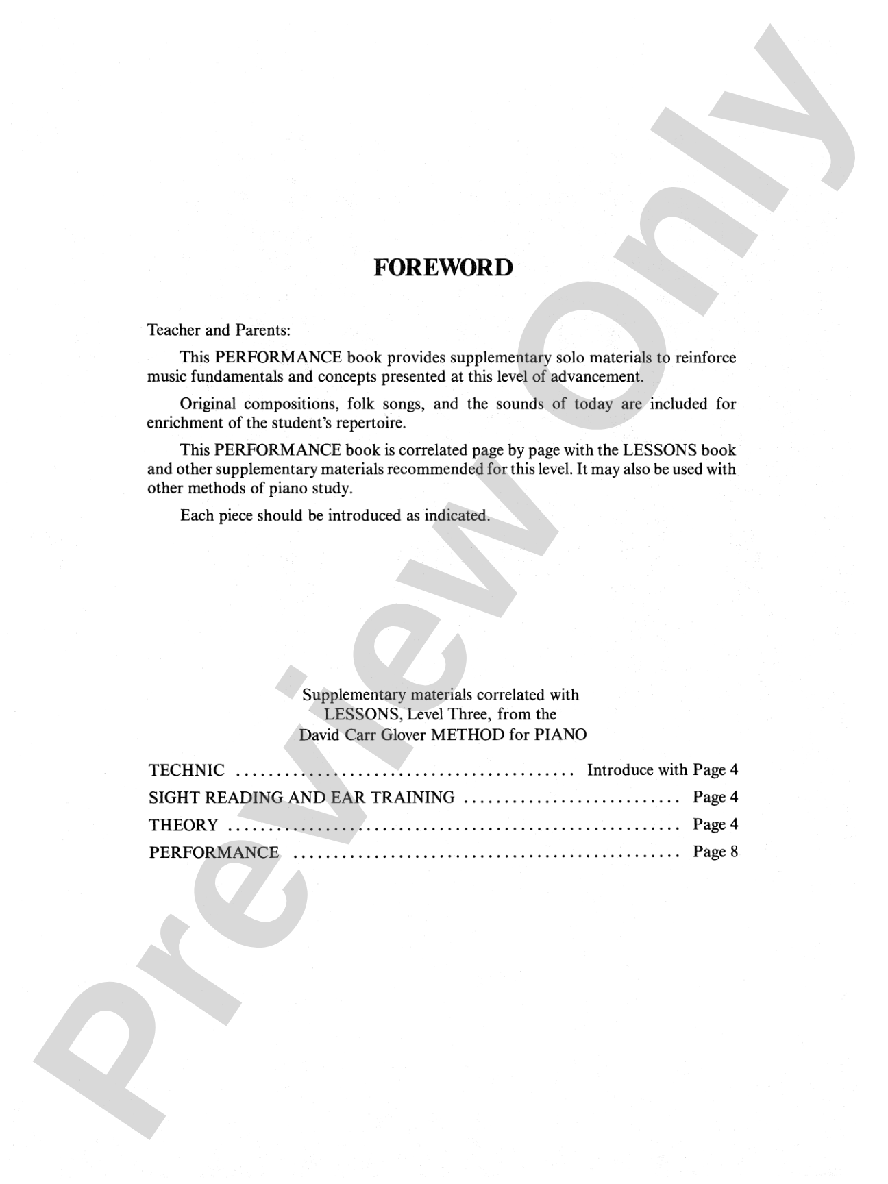 David Carr Glover Method for Piano: Performance, Level 3: Piano