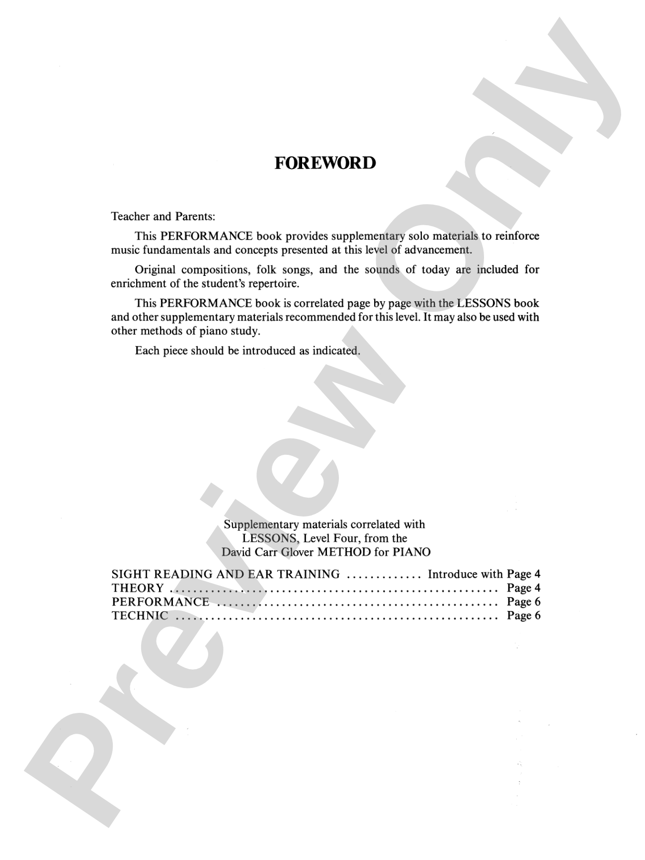 David Carr Glover Method for Piano: Performance, Level 4: Piano