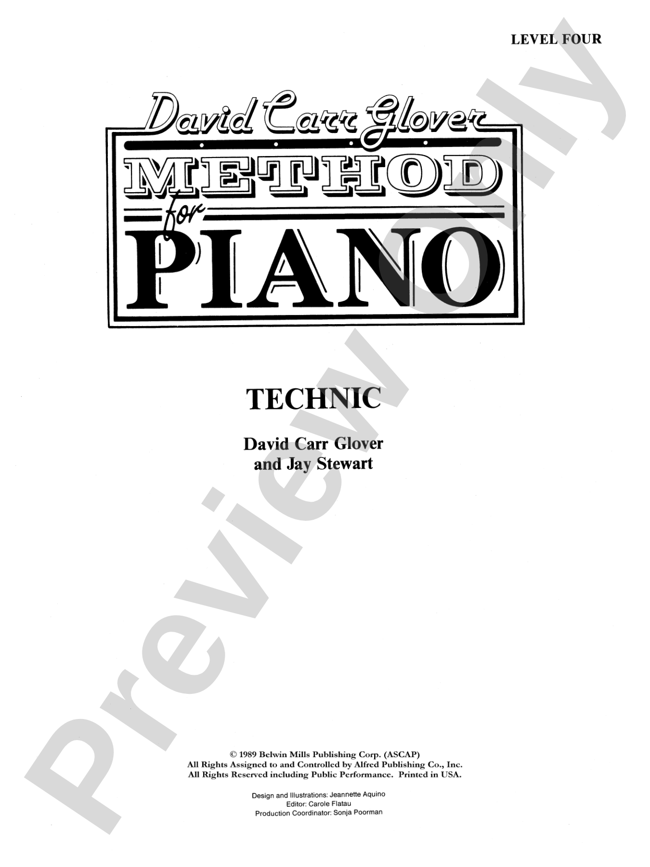 David Carr Glover Method for Piano: Technic, Level 4: Piano
