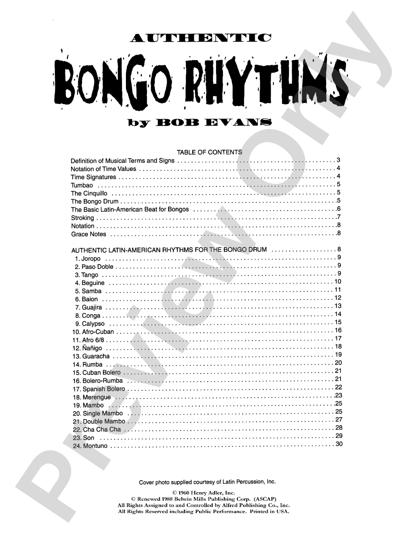 Authentic Bongo Rhythms (Revised): A Complete Study: Contains Illustrations Showing the Current Method of Playing the Bongo Drums and All the Latin Rhythms