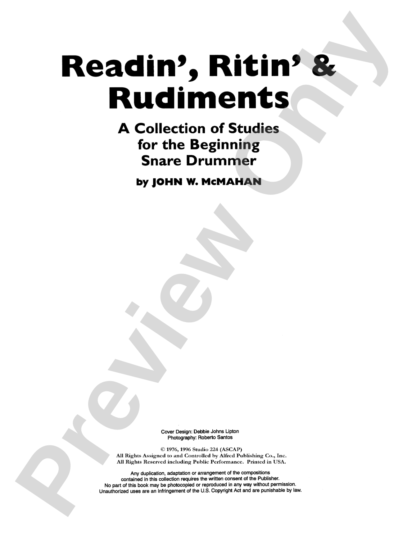 Readin', Ritin', and Rudiments: A Collection of Studies for the Beginning Snare Drummer