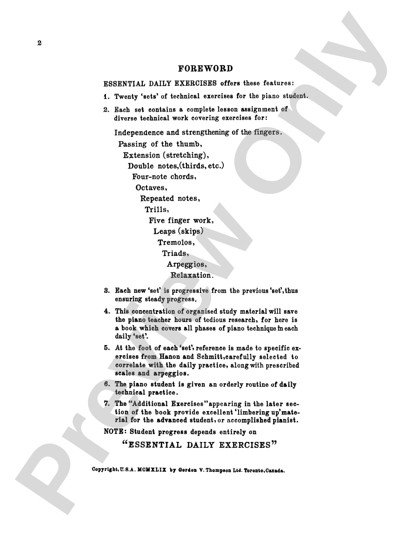 Essential Daily Exercises for Piano: Technical Assignments Arranged in Sets for Daily Practice: Piano