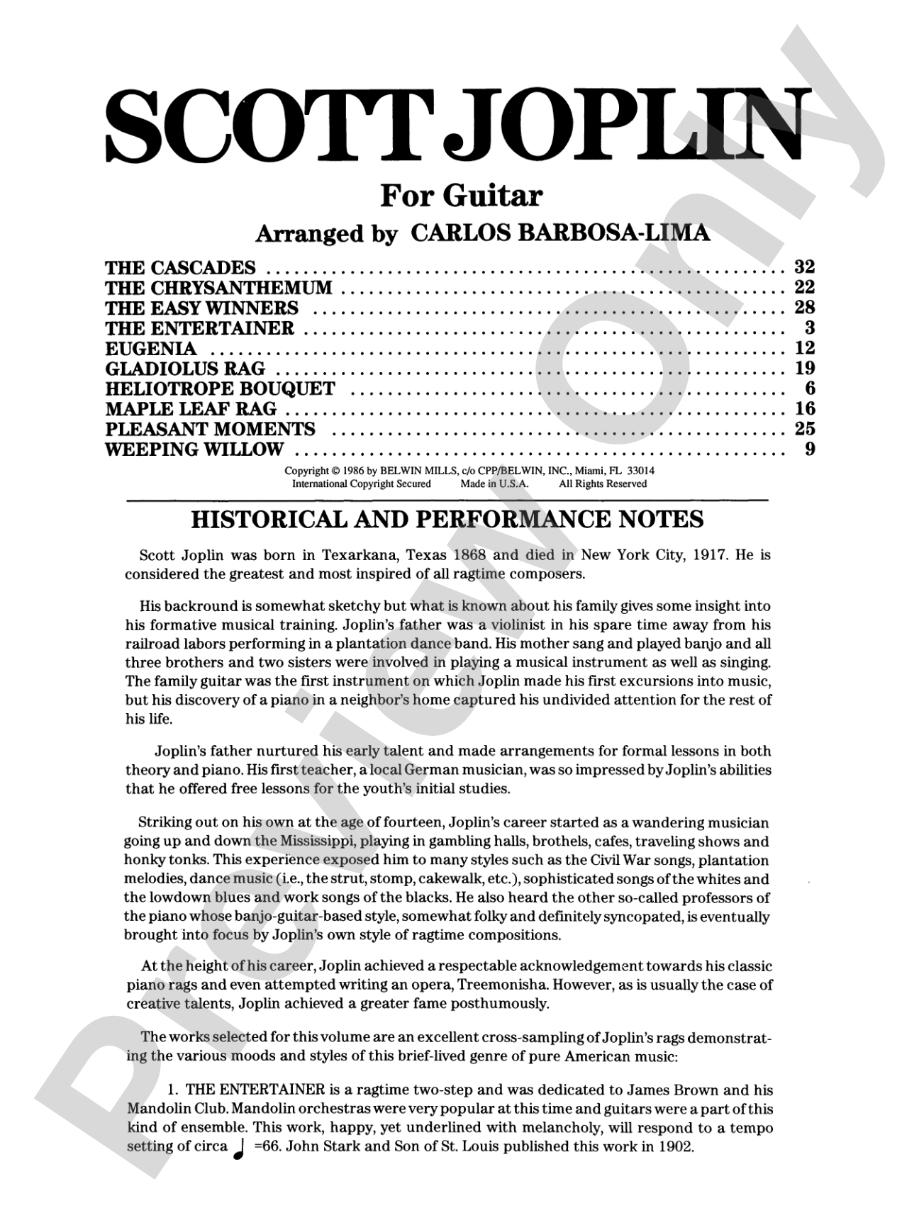 Scott Joplin for Guitar: Solo Guitar