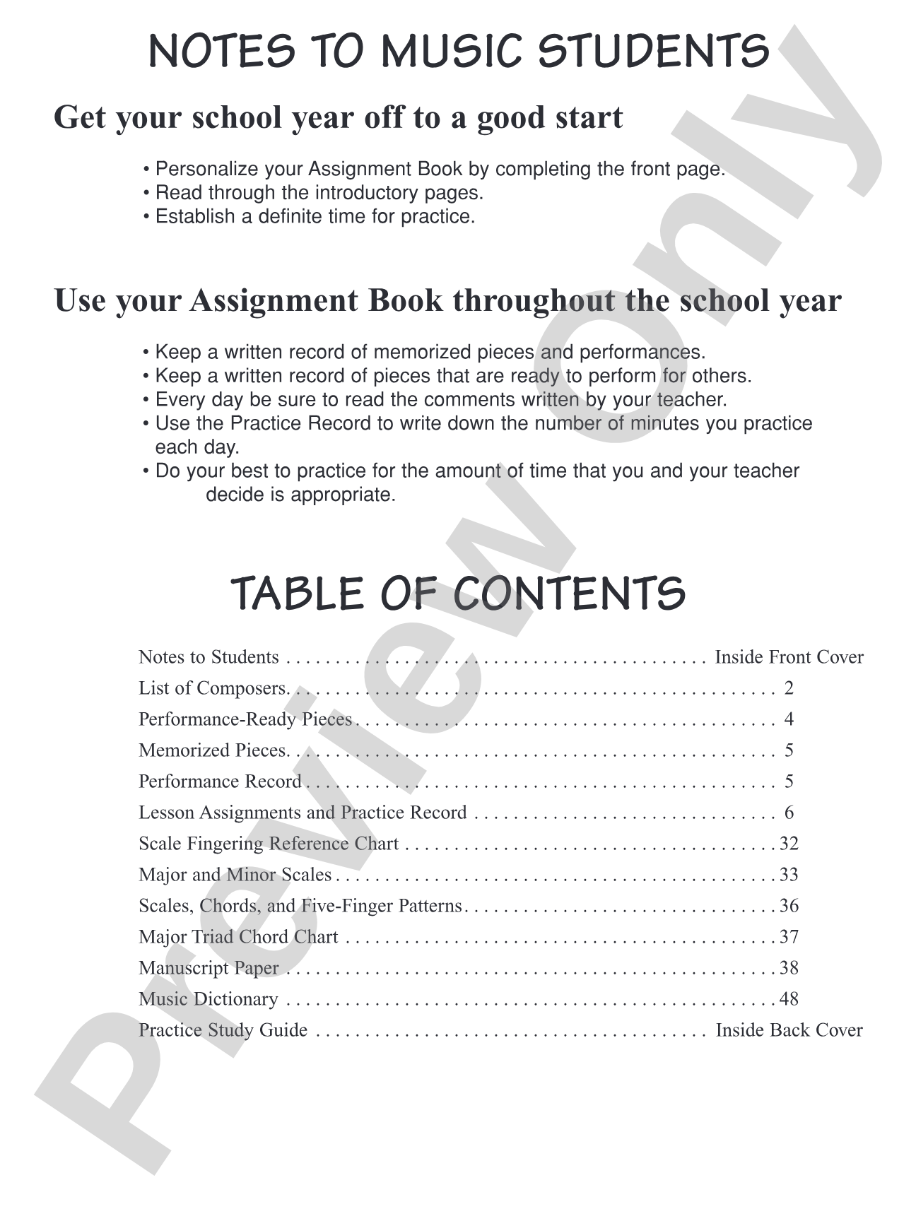 Music Practice Record and Assignment Book: A Chronological Record of Student Progress for 1 Year: Piano