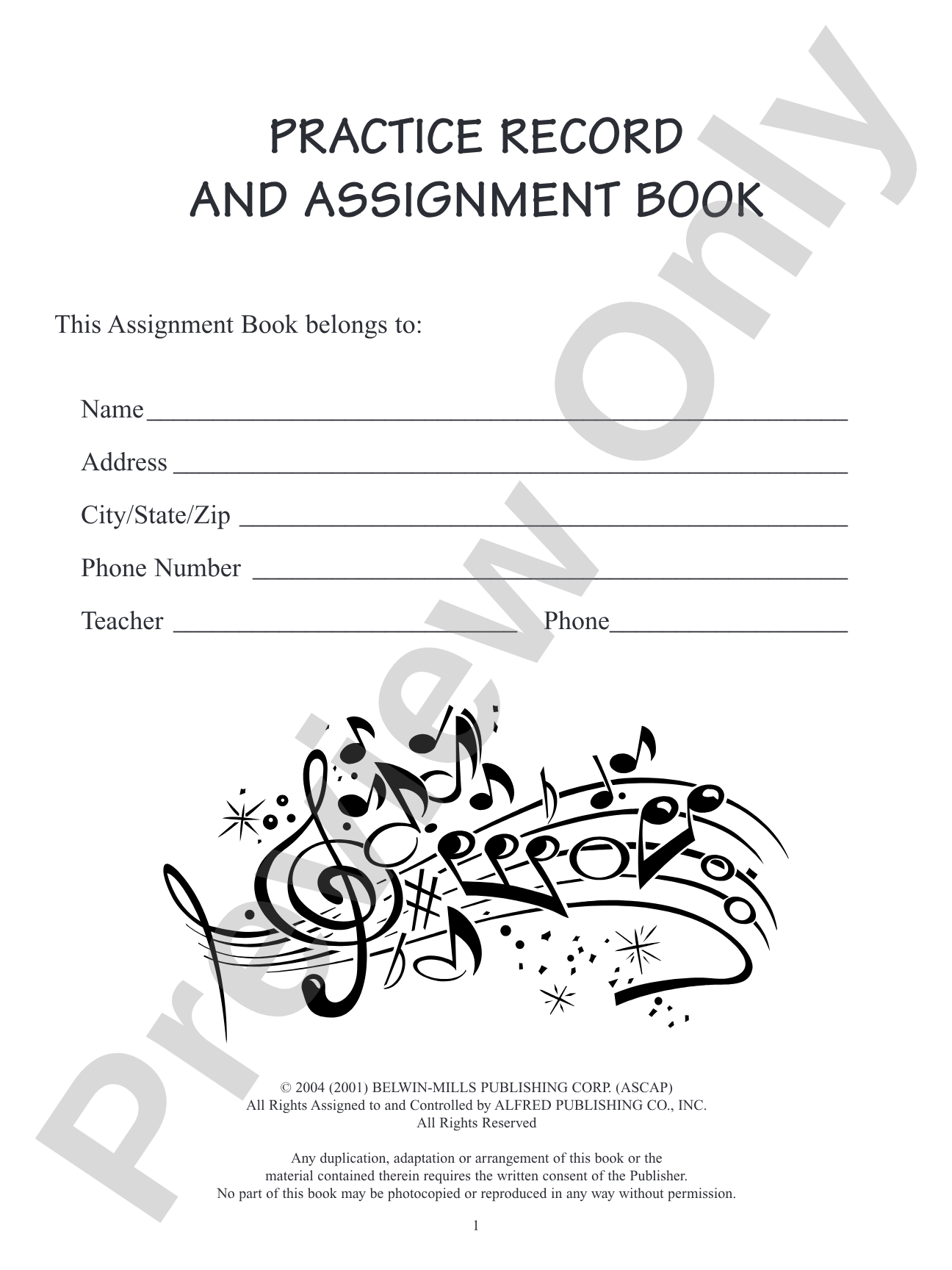 Music Practice Record and Assignment Book: A Chronological Record of Student Progress for 1 Year: Piano