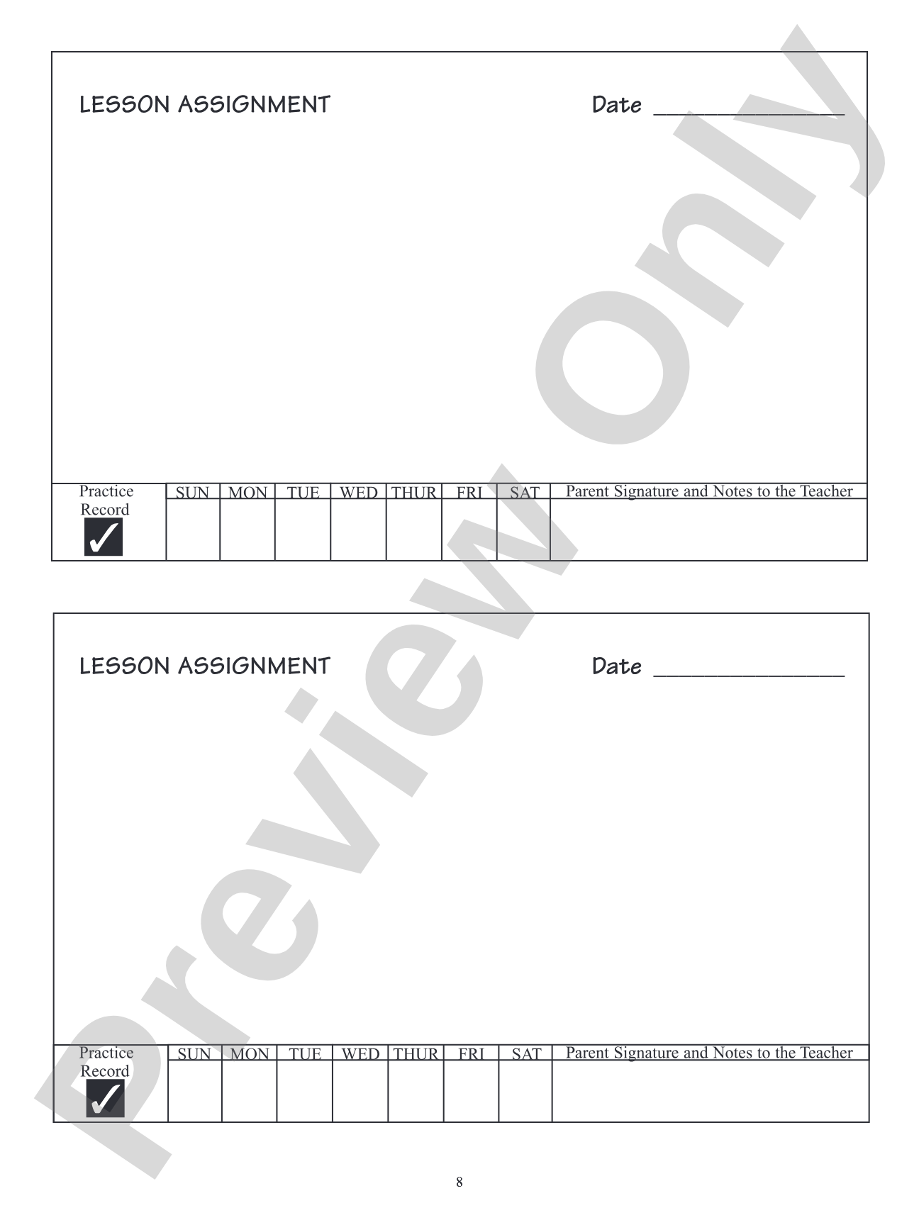 Music Practice Record and Assignment Book: A Chronological Record of Student Progress for 1 Year: Piano