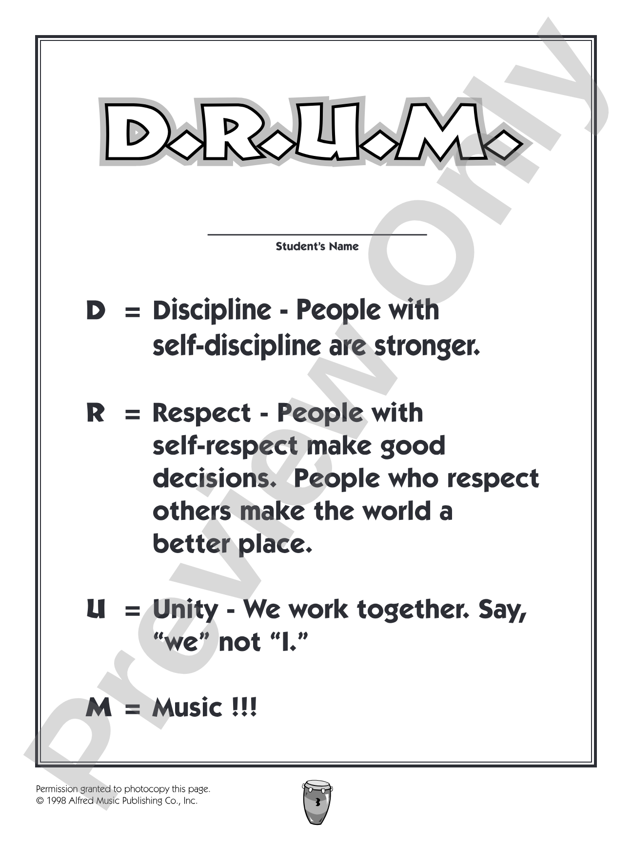 D.R.U.M.: Discipline, Respect, and Unity Through Music: Elementary / Middle School Percussion Ensembles