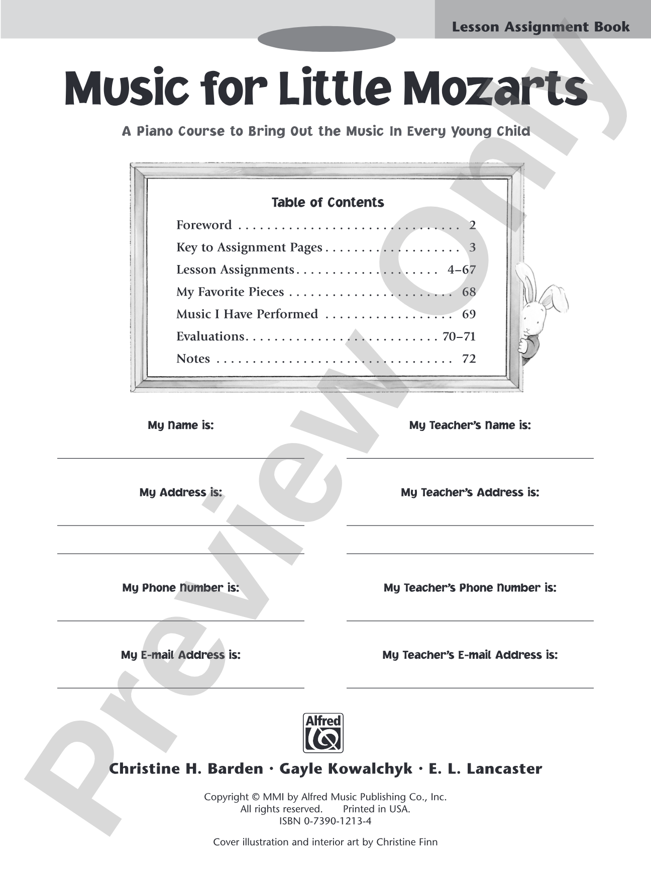 Music for Little Mozarts: Lesson Assignment Book: Assignment Pages, Practice Records and Lesson Evaluations to Use with Levels 1--4: Piano