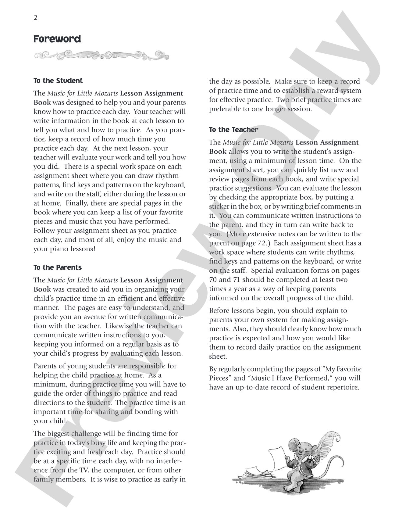 Music for Little Mozarts: Lesson Assignment Book: Assignment Pages, Practice Records and Lesson Evaluations to Use with Levels 1--4: Piano