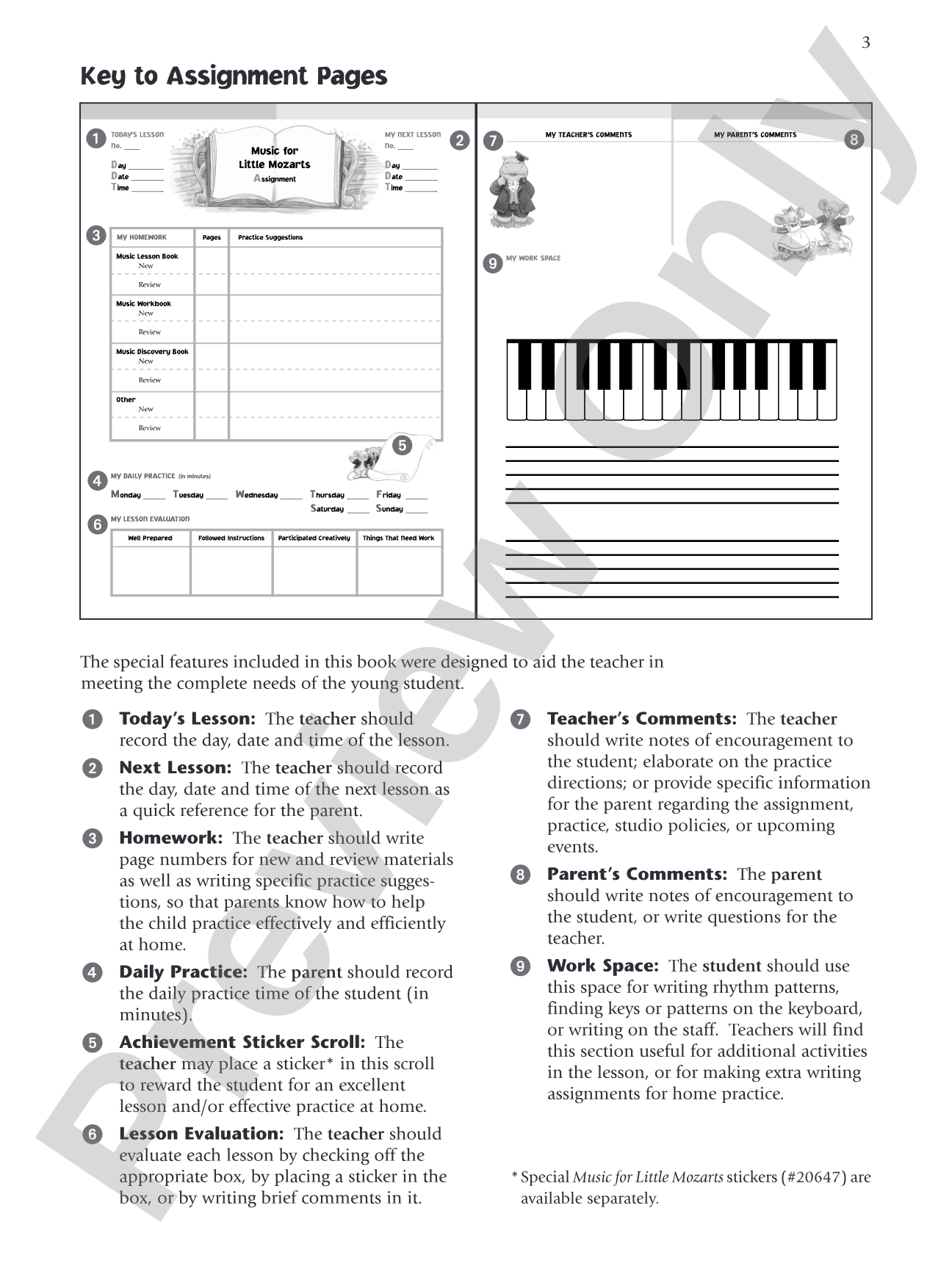 Music for Little Mozarts: Lesson Assignment Book: Assignment Pages, Practice Records and Lesson Evaluations to Use with Levels 1--4: Piano