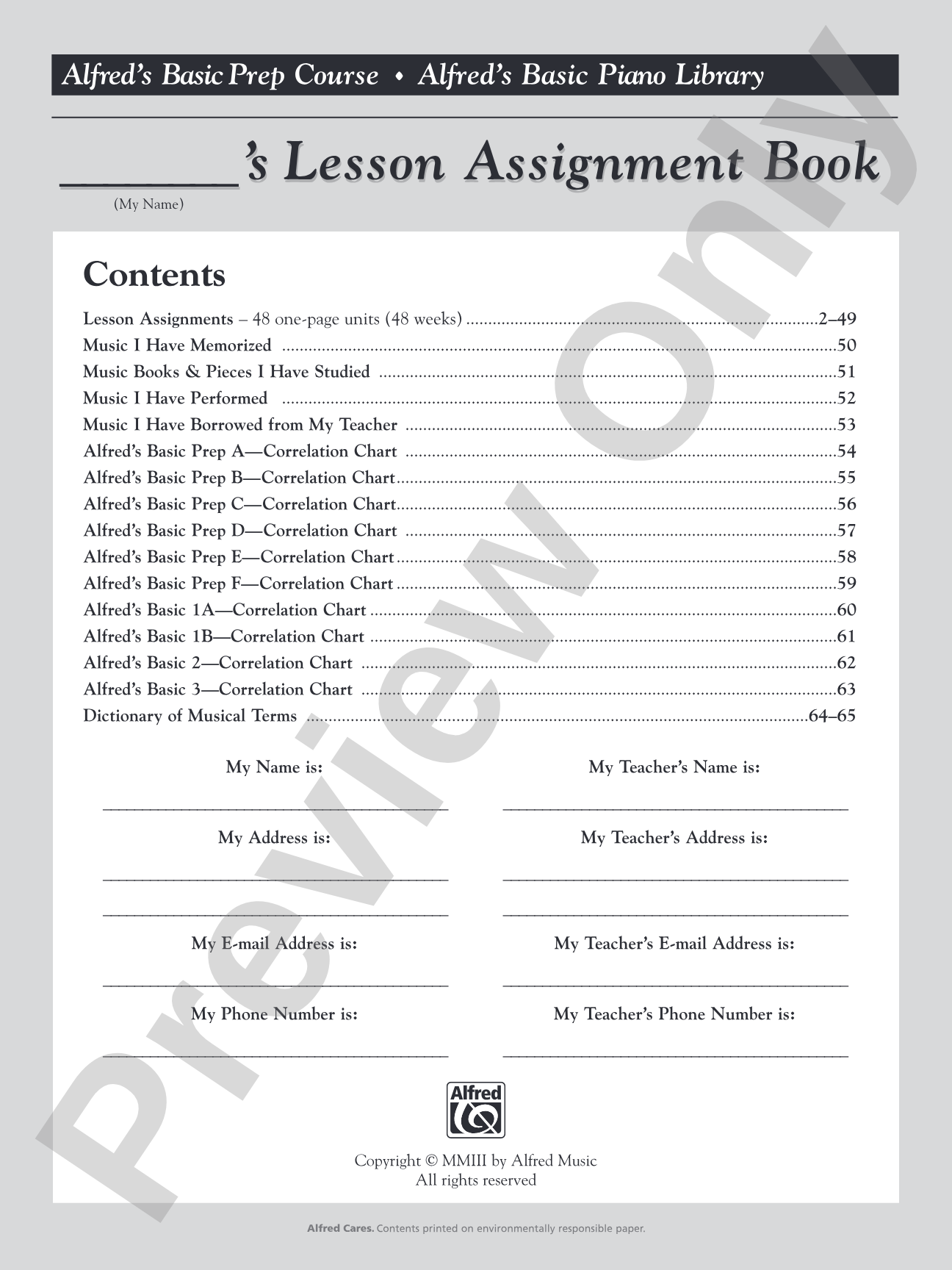 My Lesson Assignment Book: Piano