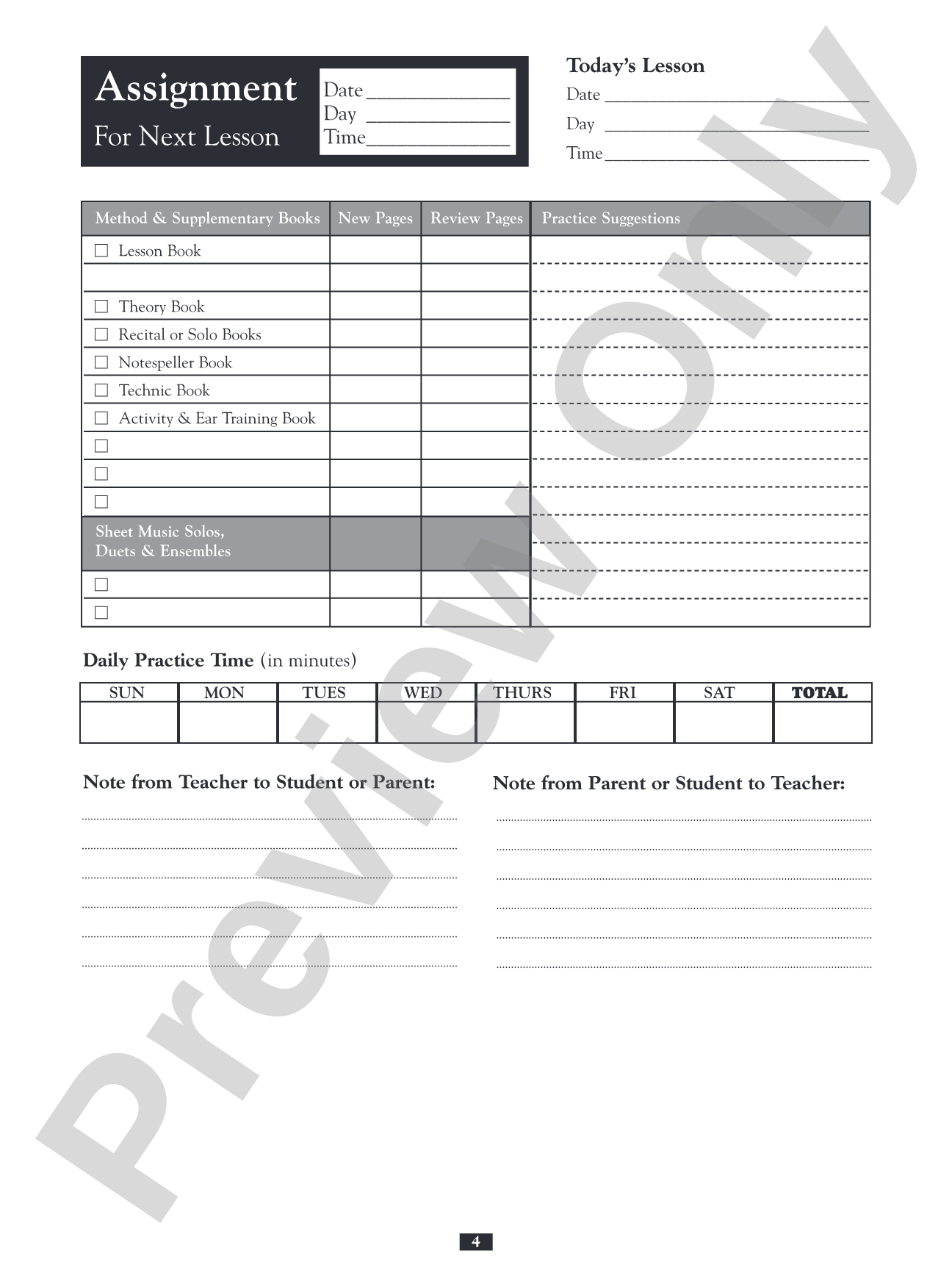 My Lesson Assignment Book: Piano
